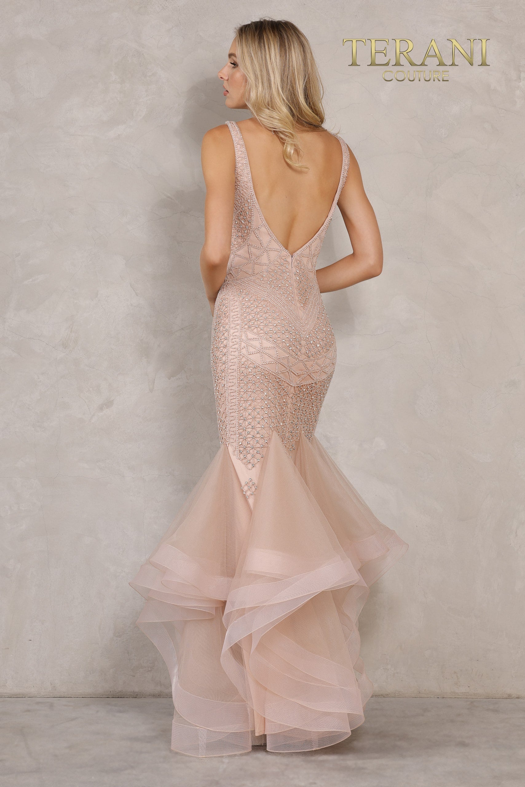 Beaded Fit and Flare with Mermaid Tulle Skirt Dress - 2215P0028