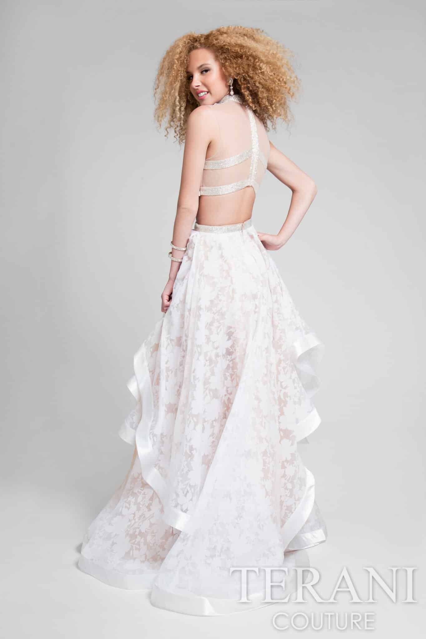Two Piece High Neck Lace Patterned Prom Ball Gown - 1711P2713