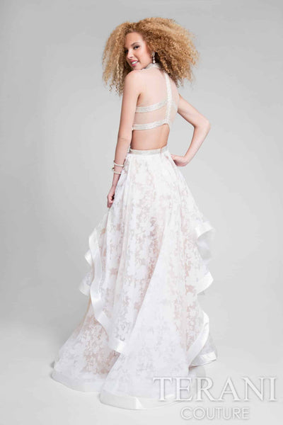 Two Piece High Neck Lace Patterned Prom Ball Gown - 1711P2713