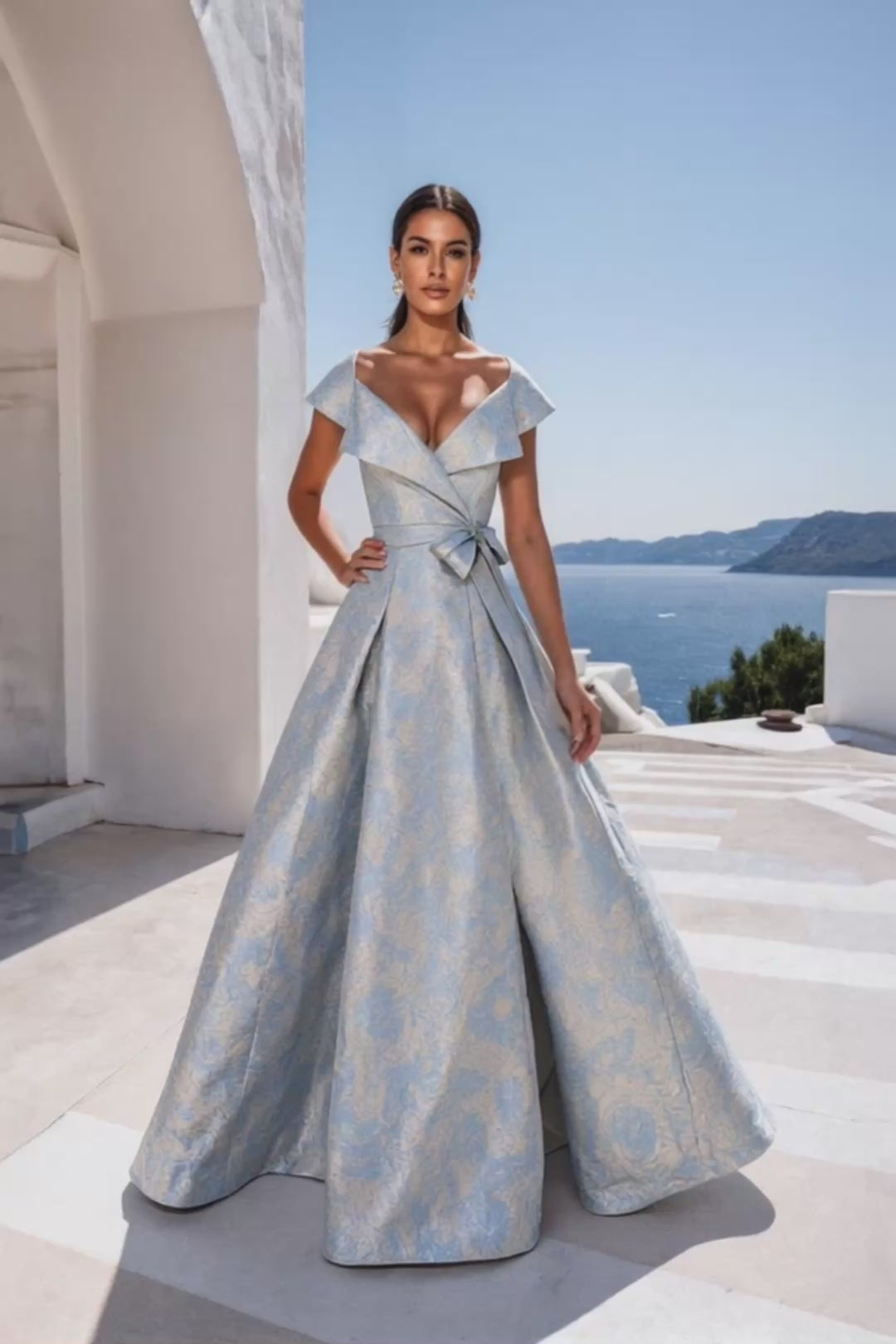 Deep V Jacquard A-Line Gown - 261M6443