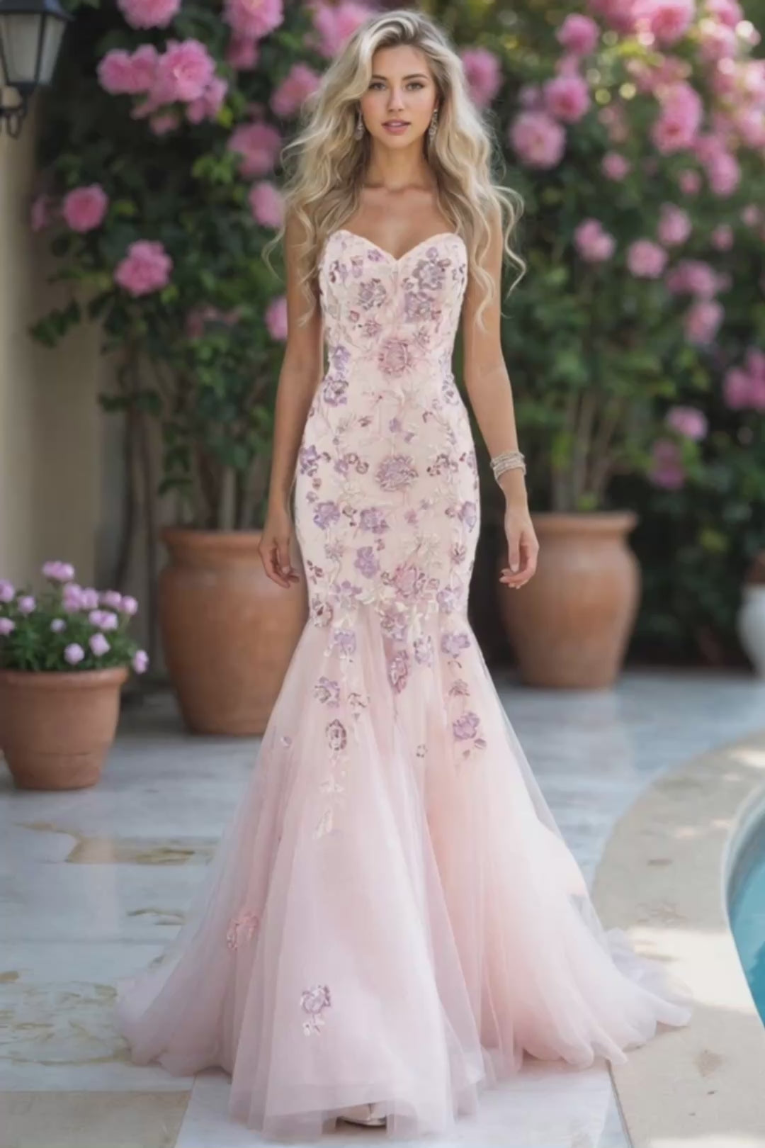 【amiさま専用】EMBROIDERY TULLE LACEDRESS Sweetheart Beaded Tulle Mermaid Gown - 261P6193