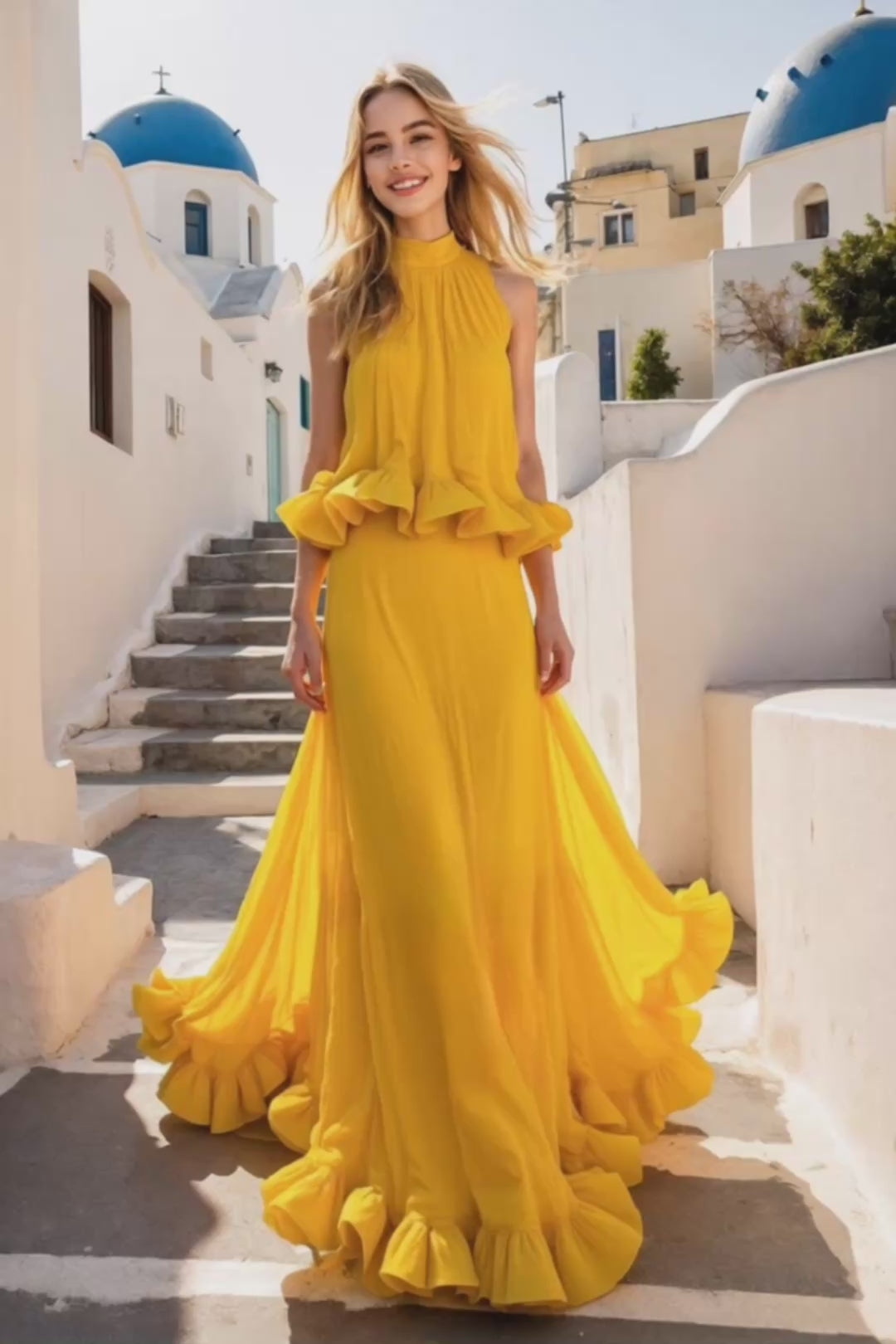 Sunshine Ruffle Halter Gown