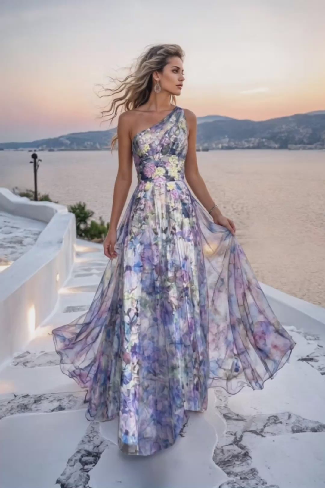 Asymmetric One-Shoulder Printed Chiffon A-Line Gown - 261P6696