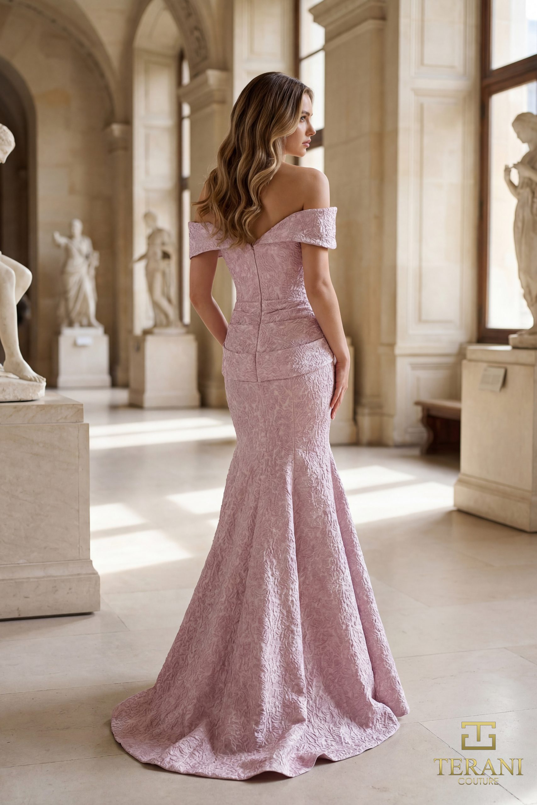 Off-Shoulder Beaded Belt Mermaid Long Dress – 1812M6657
