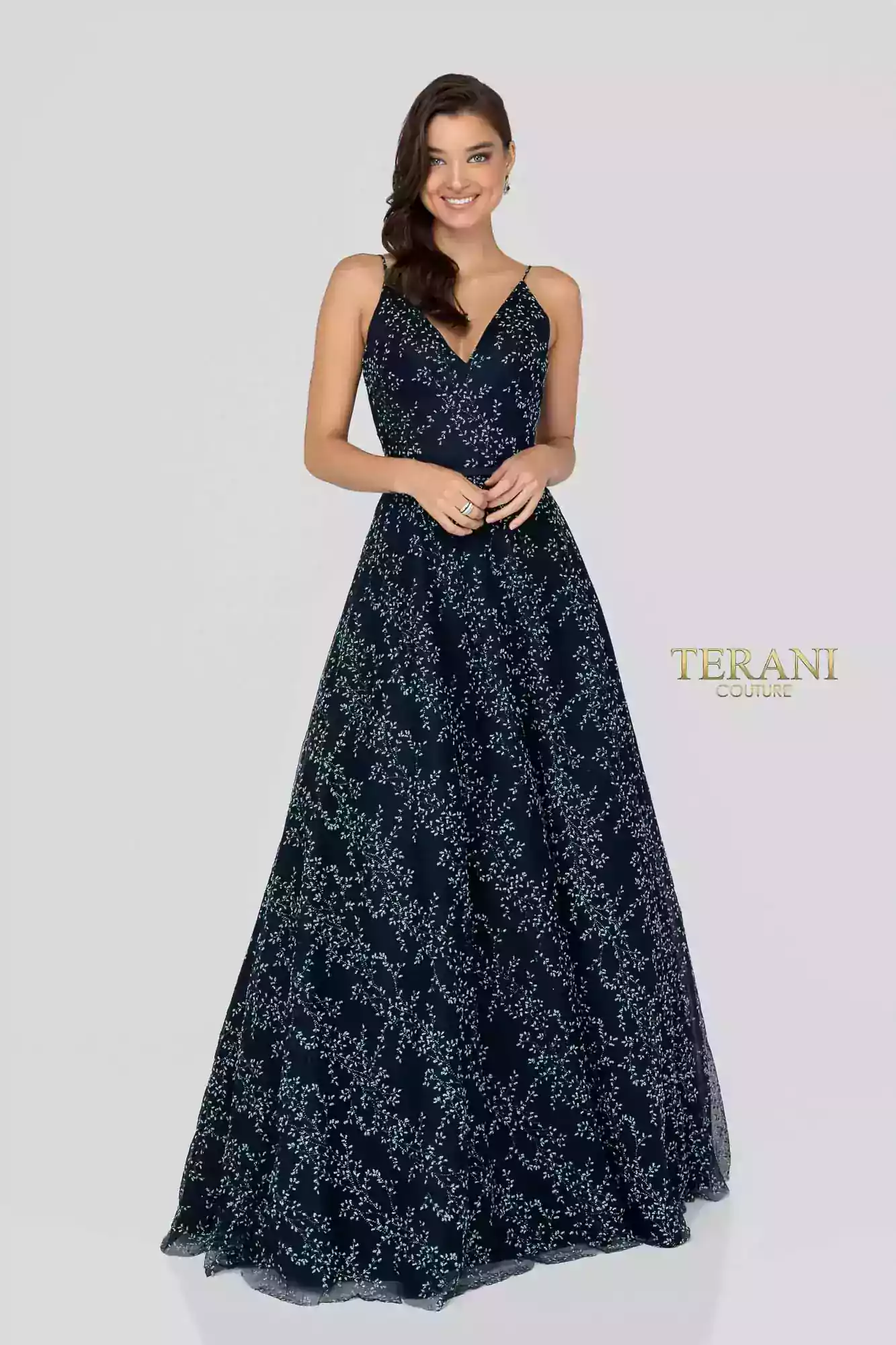 Spaghetti Strap V Neck Low Back Long Ball Gown - 1912P8564