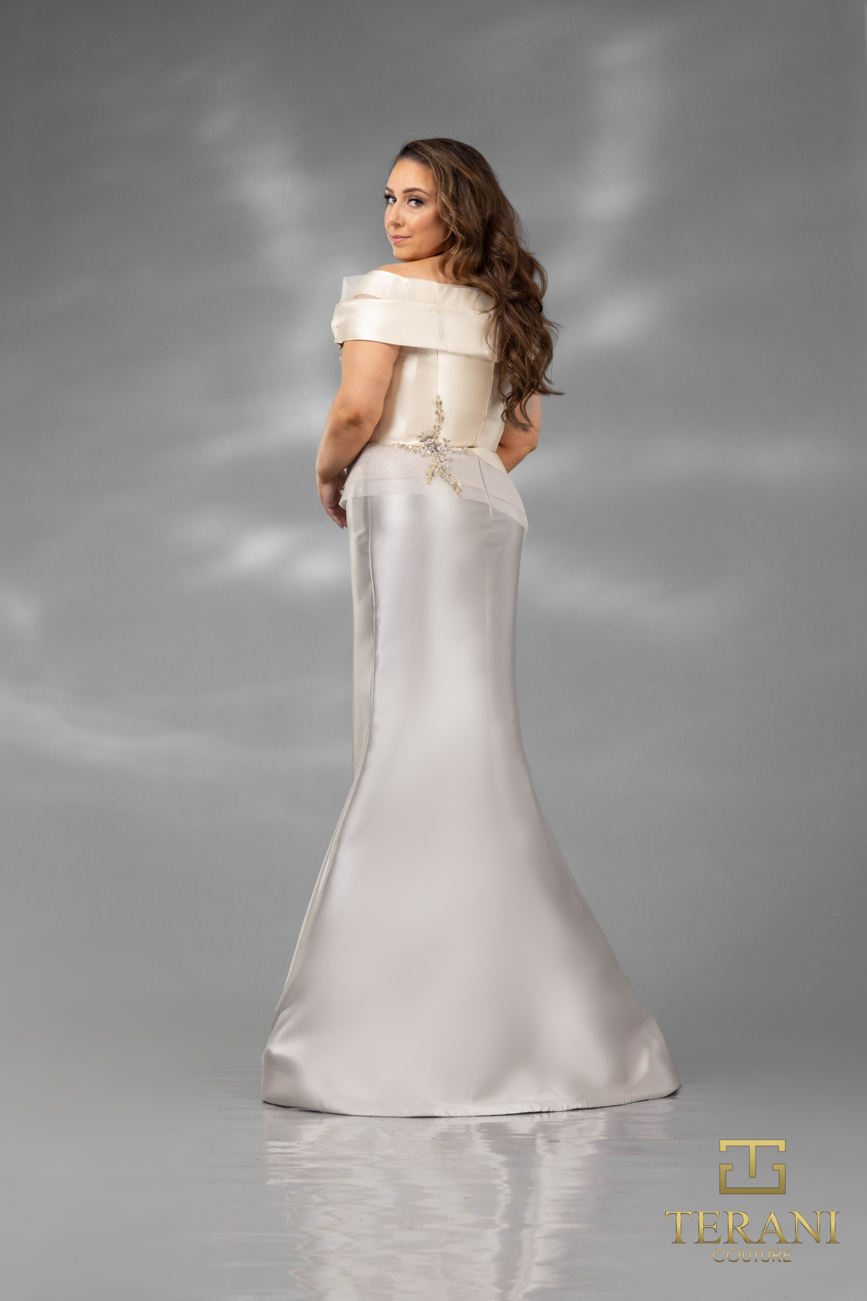 Plus Size Two tone off shoulder Mikado Mother of Bride gown – 2011M2159
