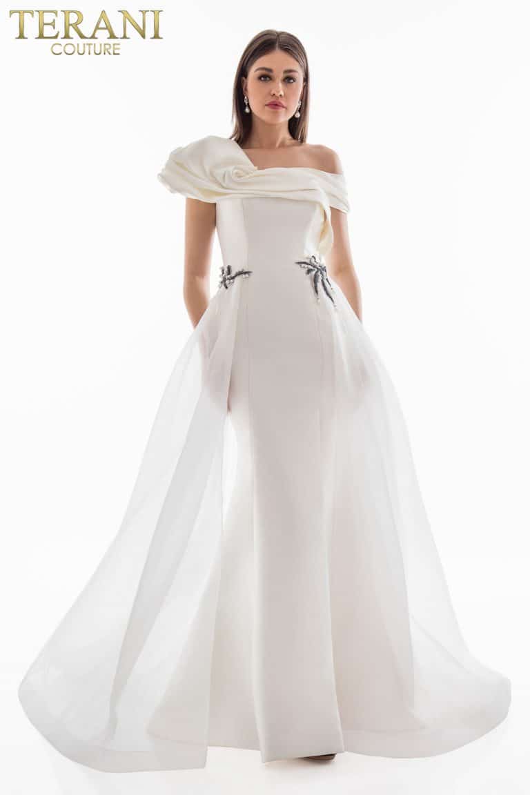 Asymmetrical Pleated Off-Shoulder Neck Waist Detailing Ball Gown ...