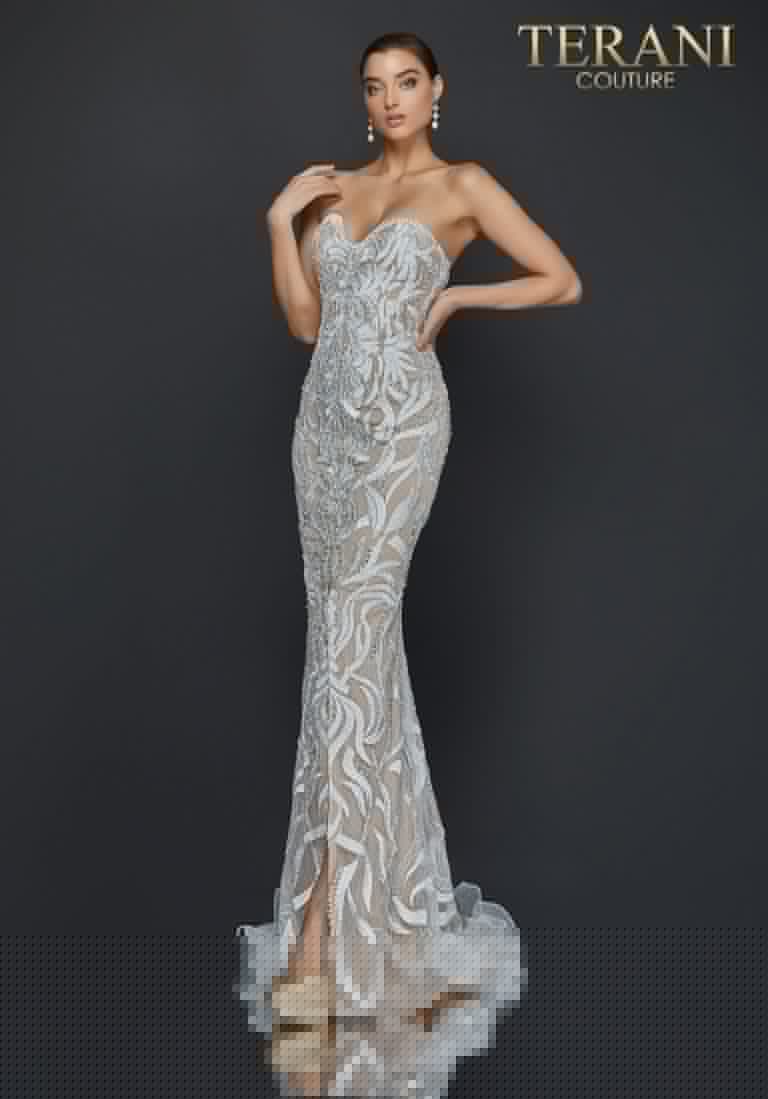 Sexy strapless embroidered prom dress with slit - 2011P1067