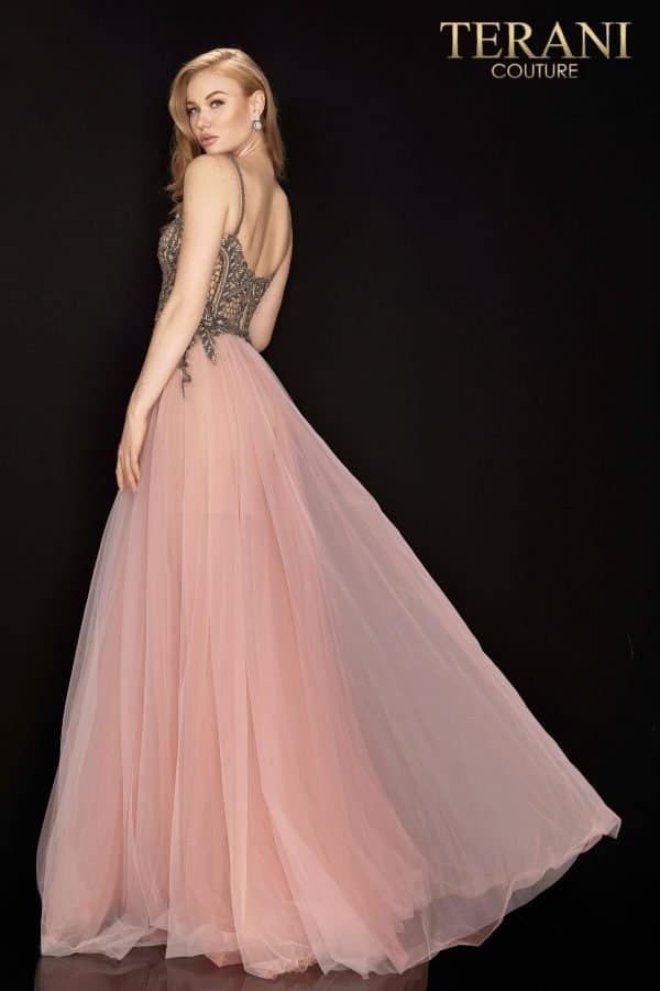 Beaded spaghetti strap tulle prom gown 2011P1070