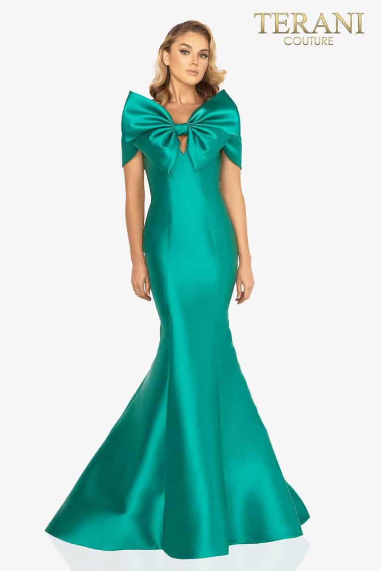 Style: Figure hugging mermaid Mikado evening gown with a dramatic bow tie – 2012E2279