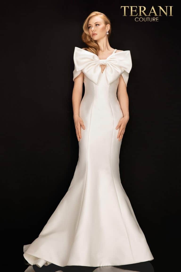 Style: Figure hugging mermaid Mikado evening gown with a dramatic bow tie – 2012E2279