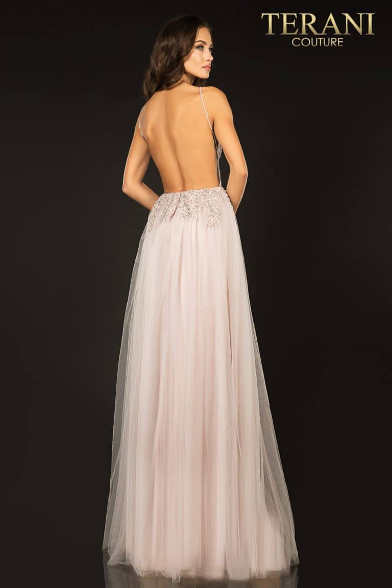 Pearl beaded long prom gown with spaghetti straps - 2011P1107