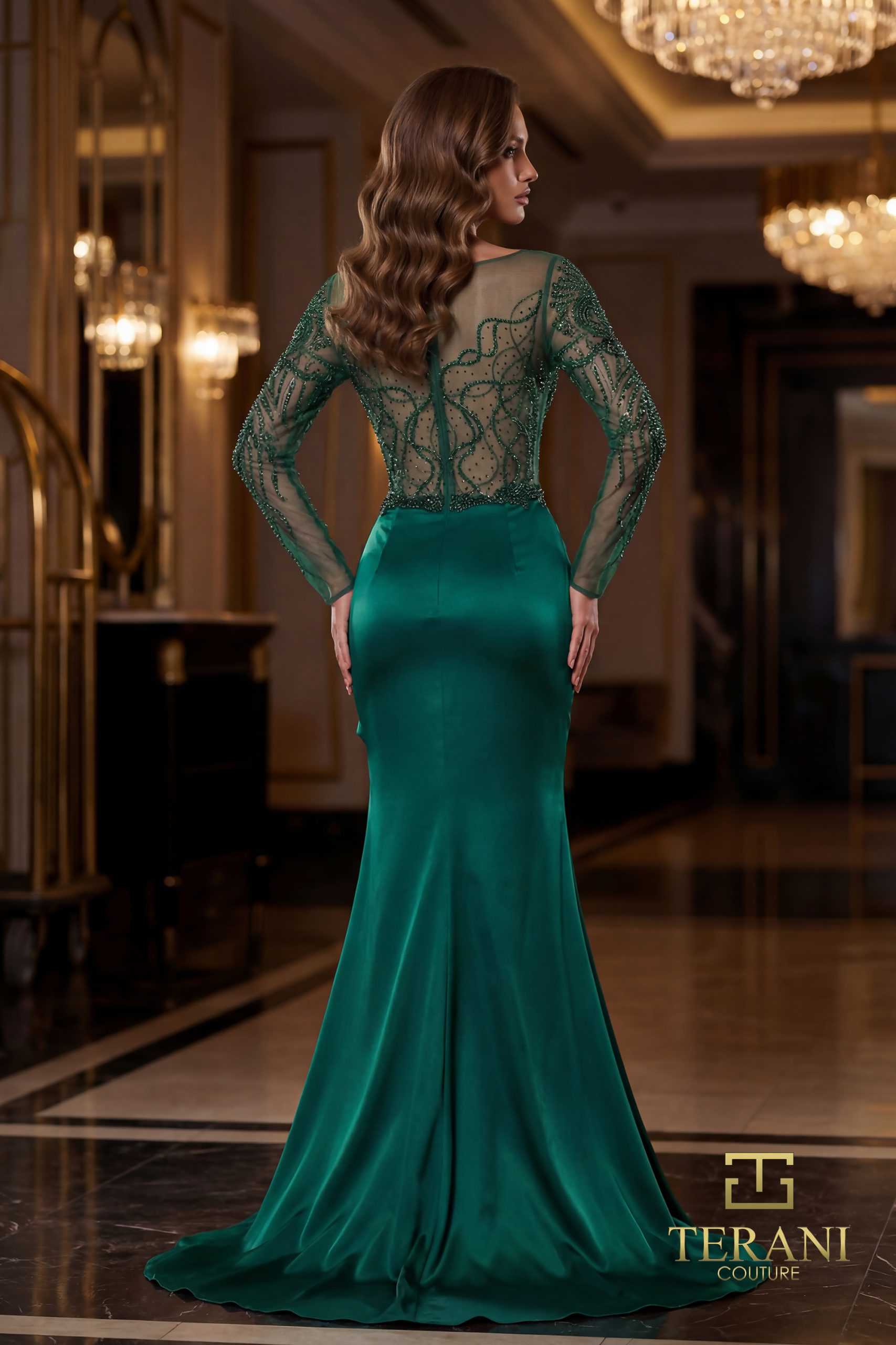 Full Length Black Evening Dress With A Sheer Embellished Bodice – 2021E2878