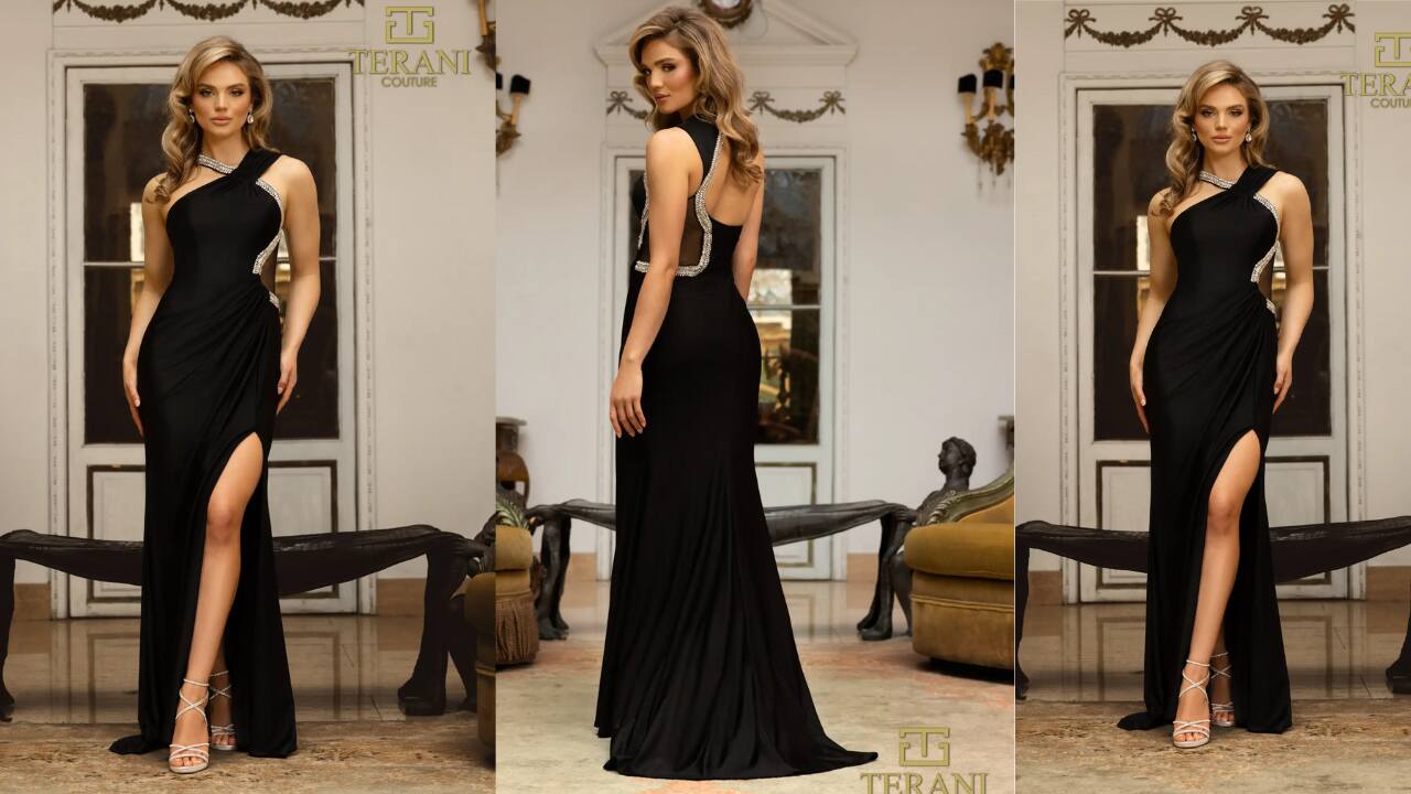 242E3135 Mikado Sleeveless High Slit Evening Dress