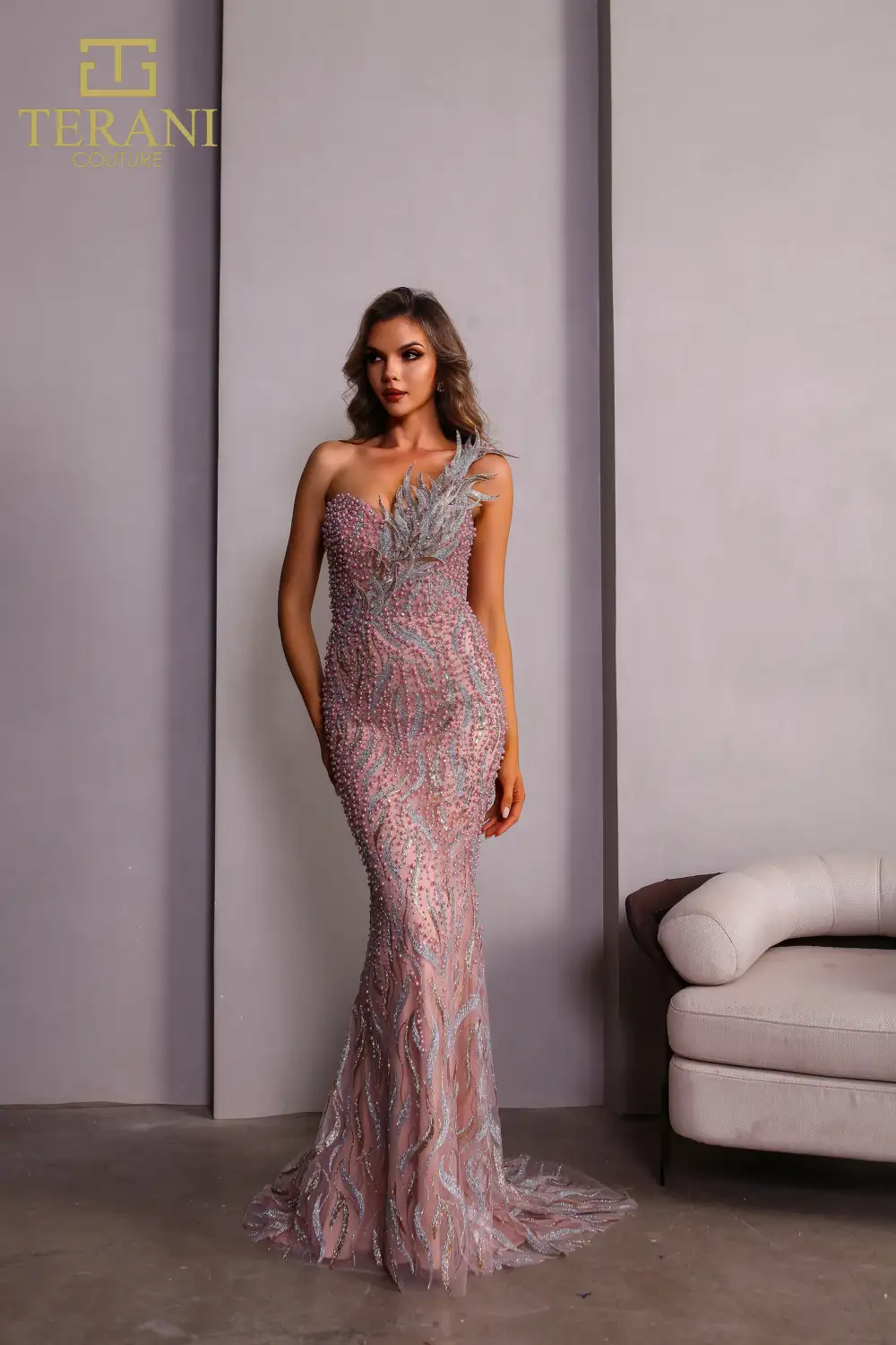 251GL4315 Asymmetrical Sleeveless Rose Gold Trumpet Pageant Dress