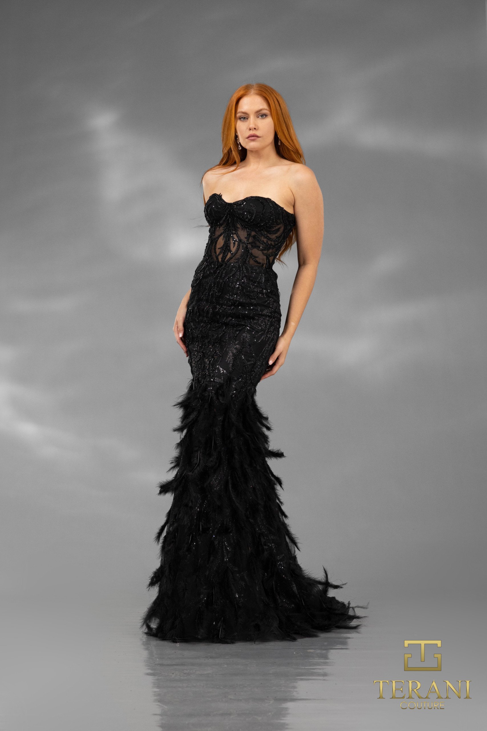 251P4002 Bodycon Strapless Embroidered Prom Dress