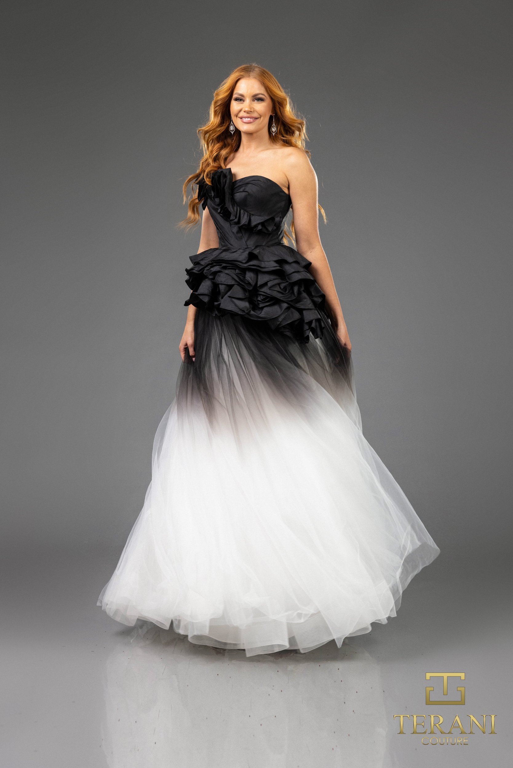 251P4270 Asymmetrical Strapless Tulle Ballgown Prom Dress