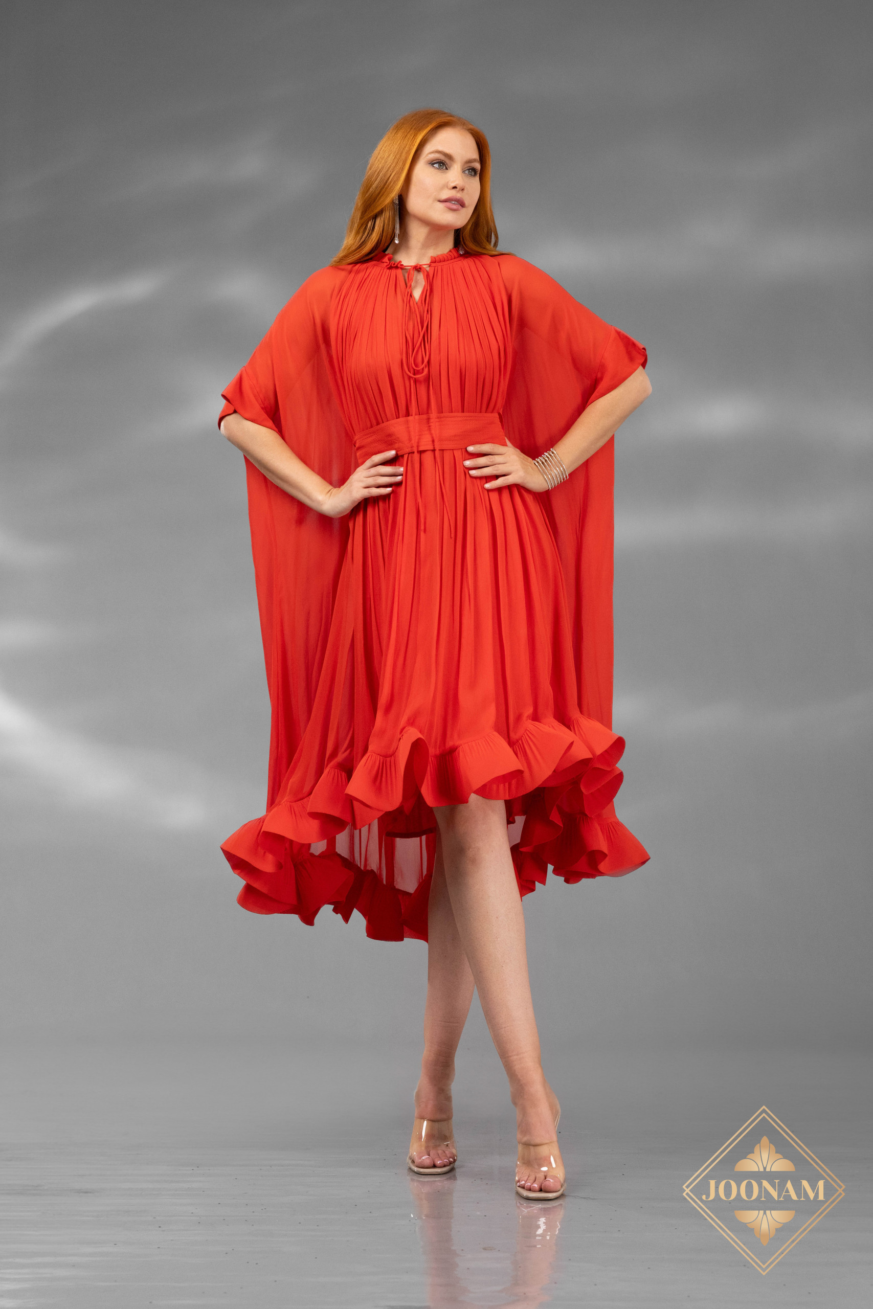 Cotton v neck a line Dress - 251S4660