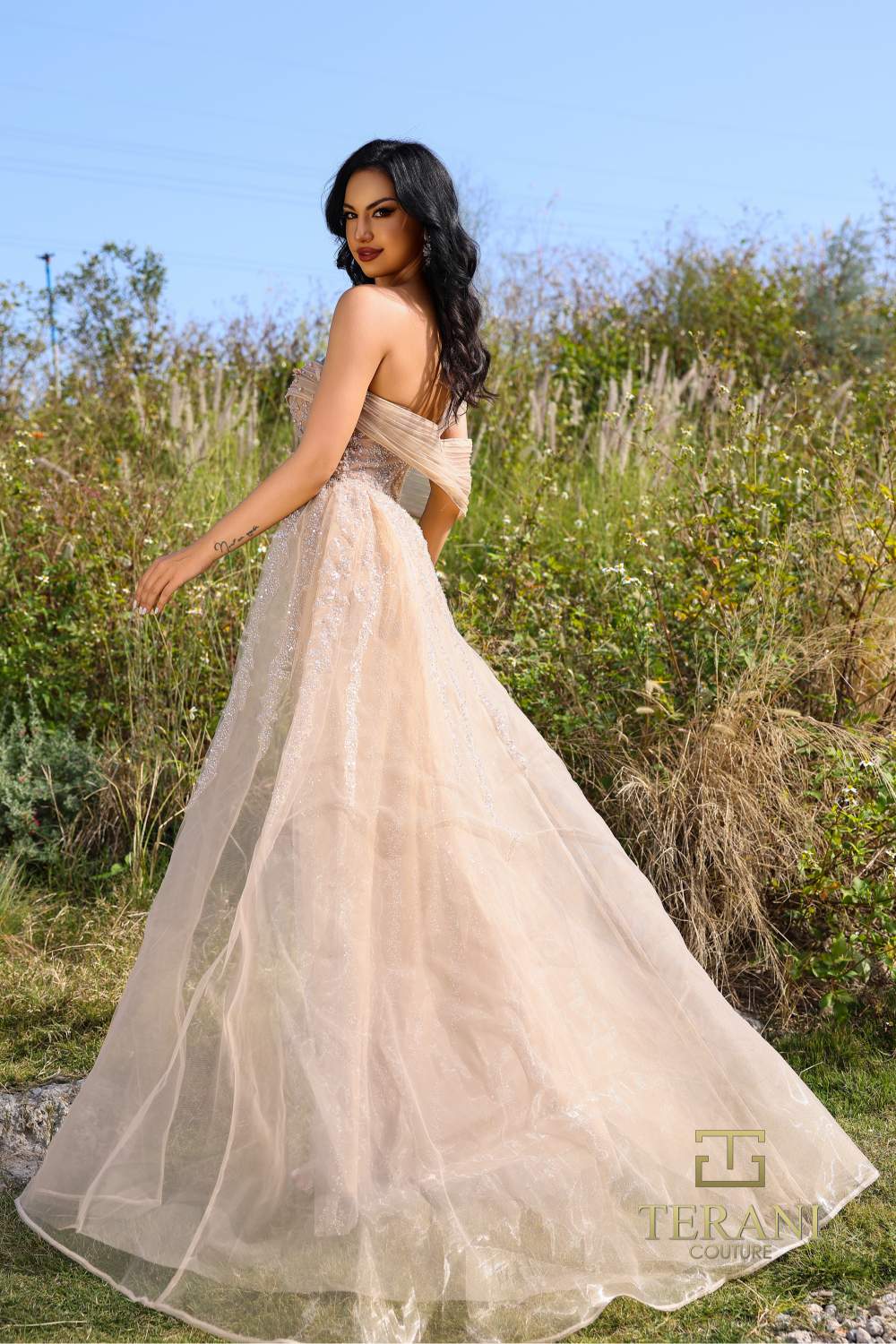 252E5125 – Bodycon Long With Overskirt Evening Dress