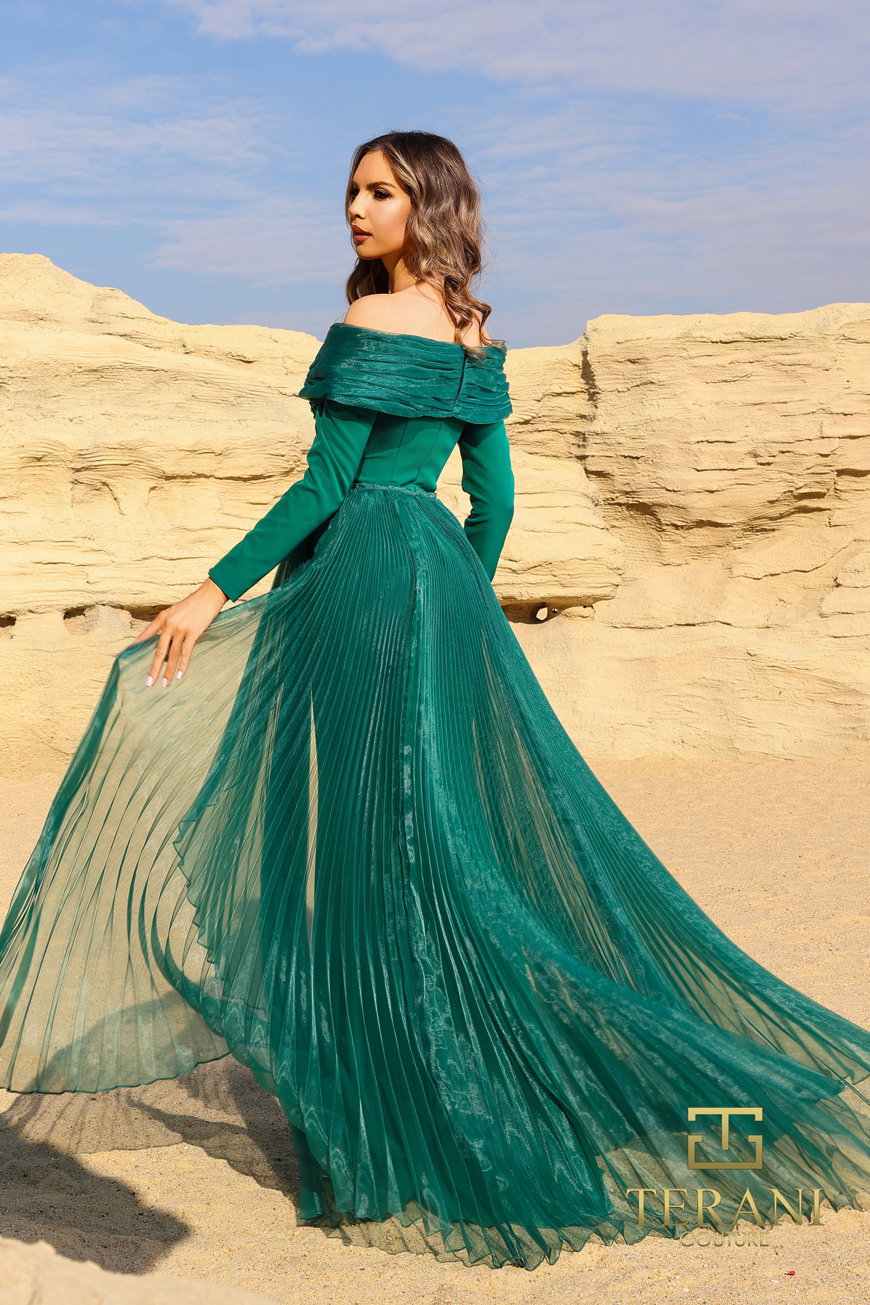 252M5316 – Off Long Sleeves Over Skirt Long MOB Dress