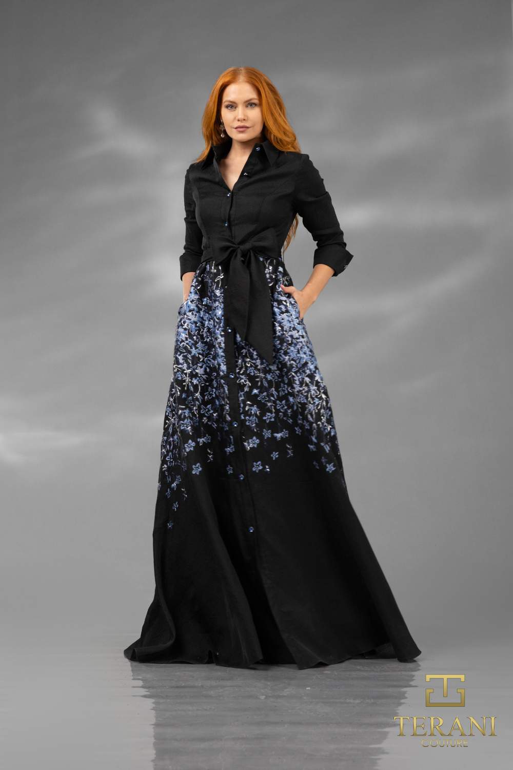 252M5503 - A-line Long Long Sleeves MOB Dress