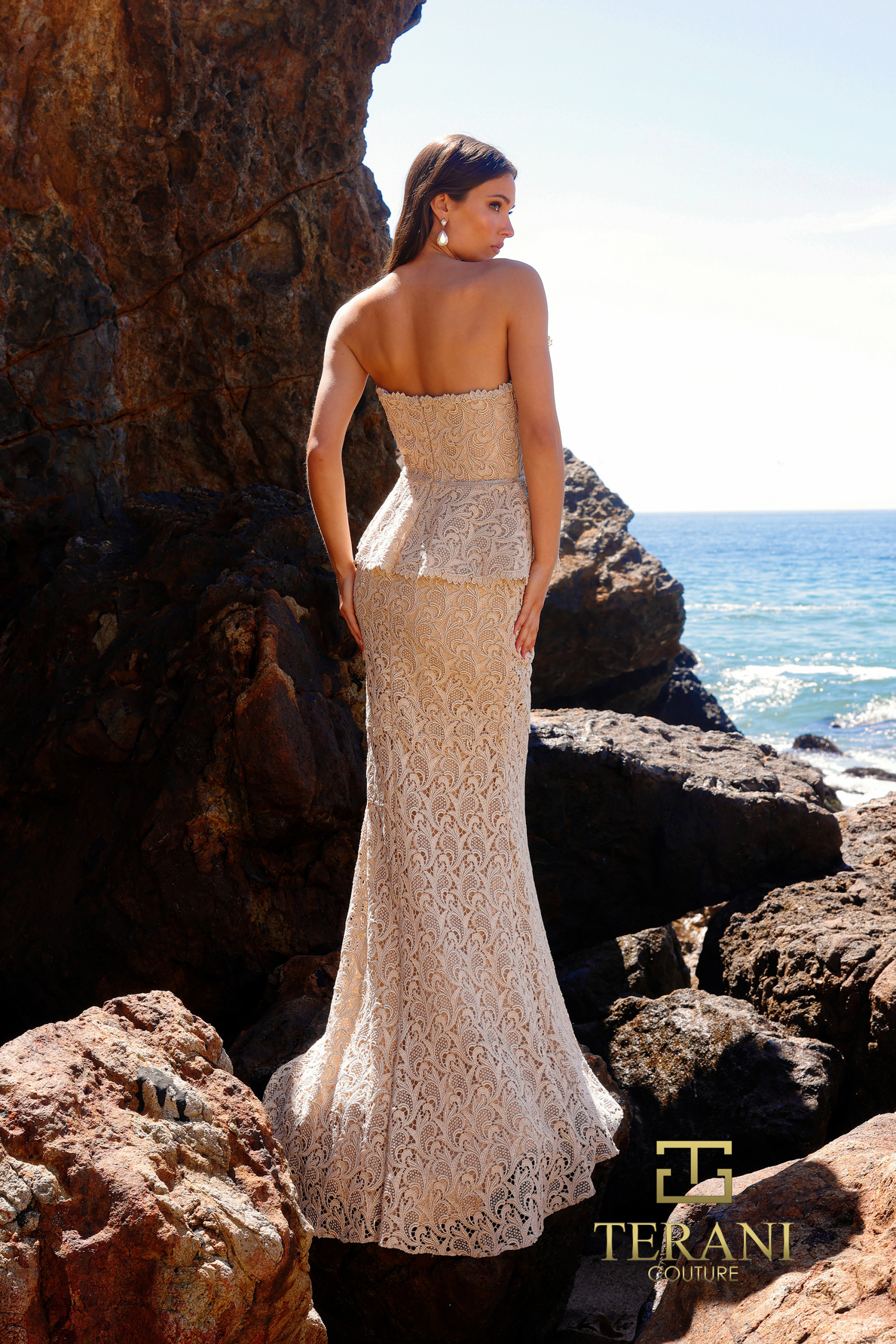 252E5144 – Fit and Flare Long With Peplum Evening Dress