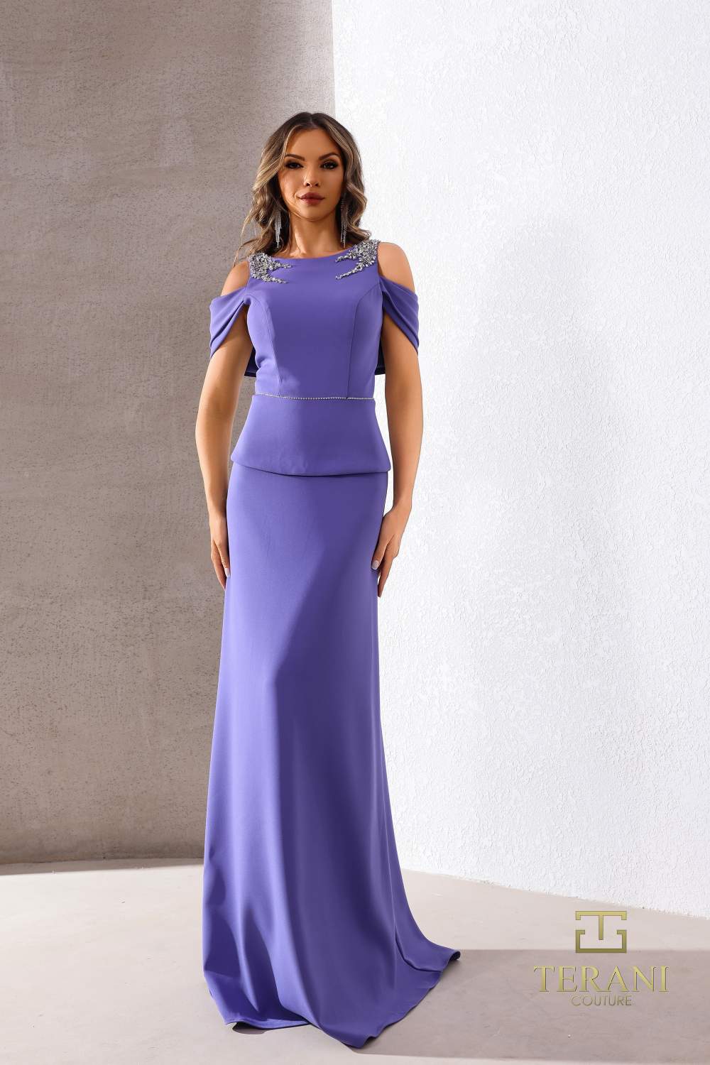 252M5373 - Cold Shoulder Long MOB Dress