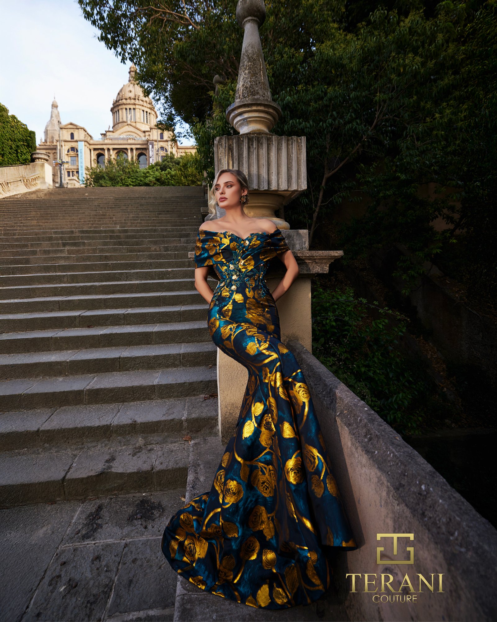 Off-Shoulder Jacquard Mermaid Gown – 261E6273