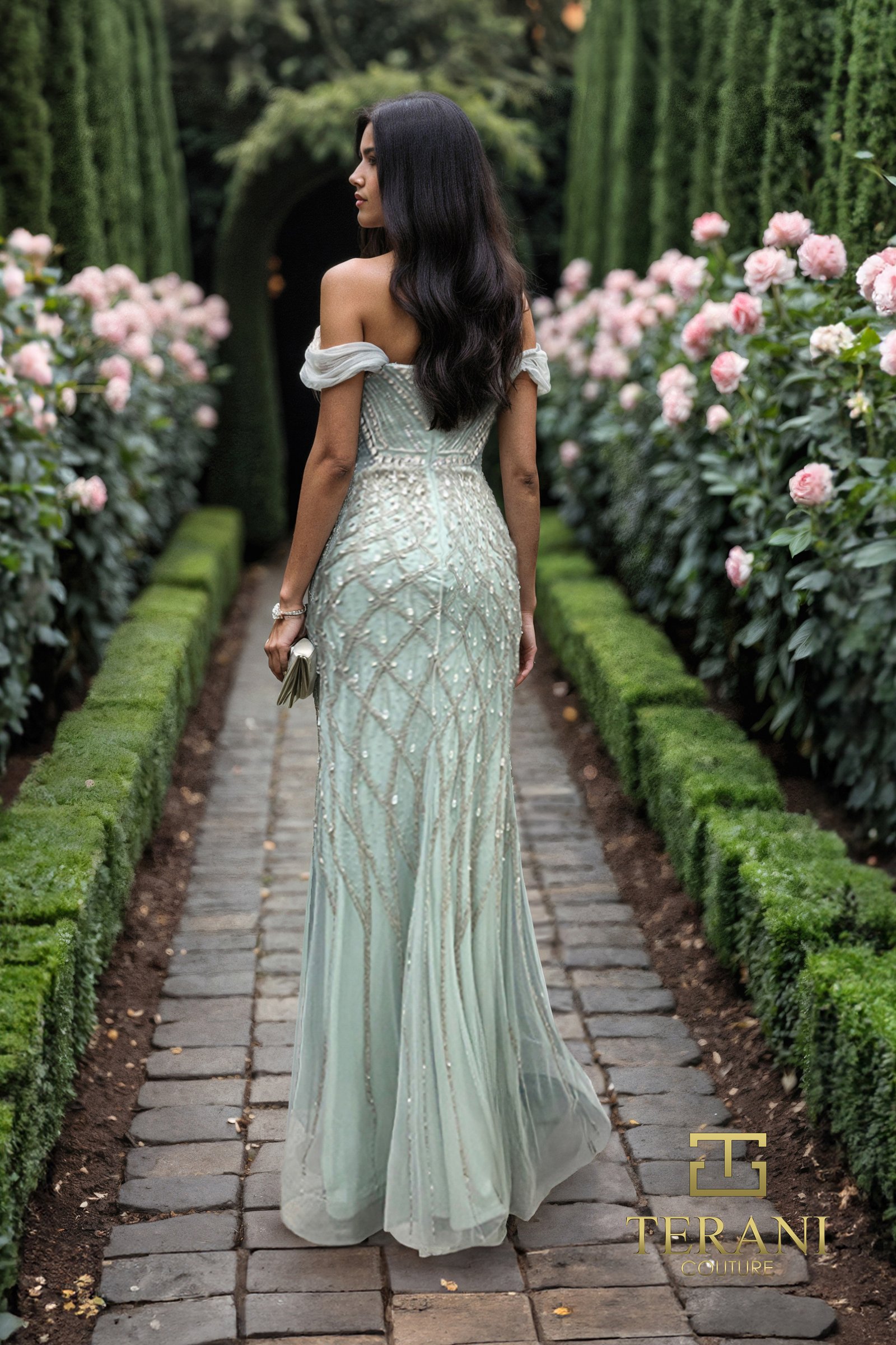 Off-Shoulder Sweetheart Beaded Tulle Sheath Gown – 261GL6365