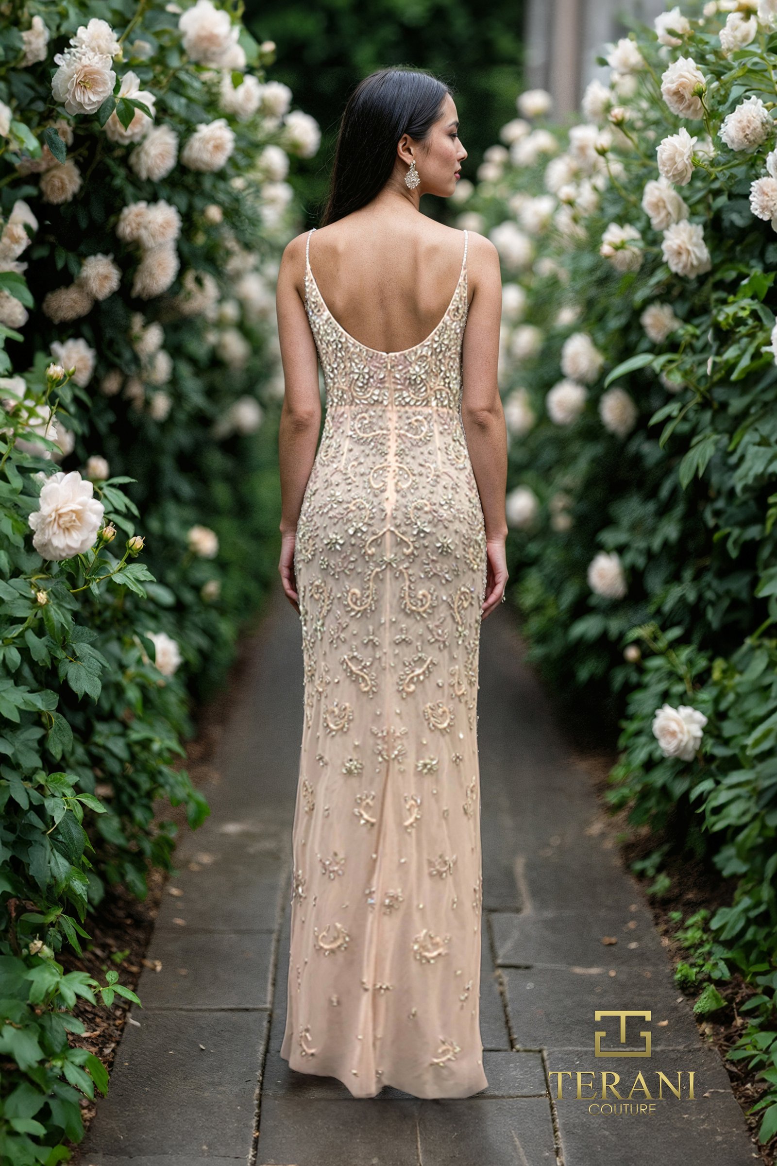 Scoop Neck Beaded Tulle Sheath Gown – 261GL6366