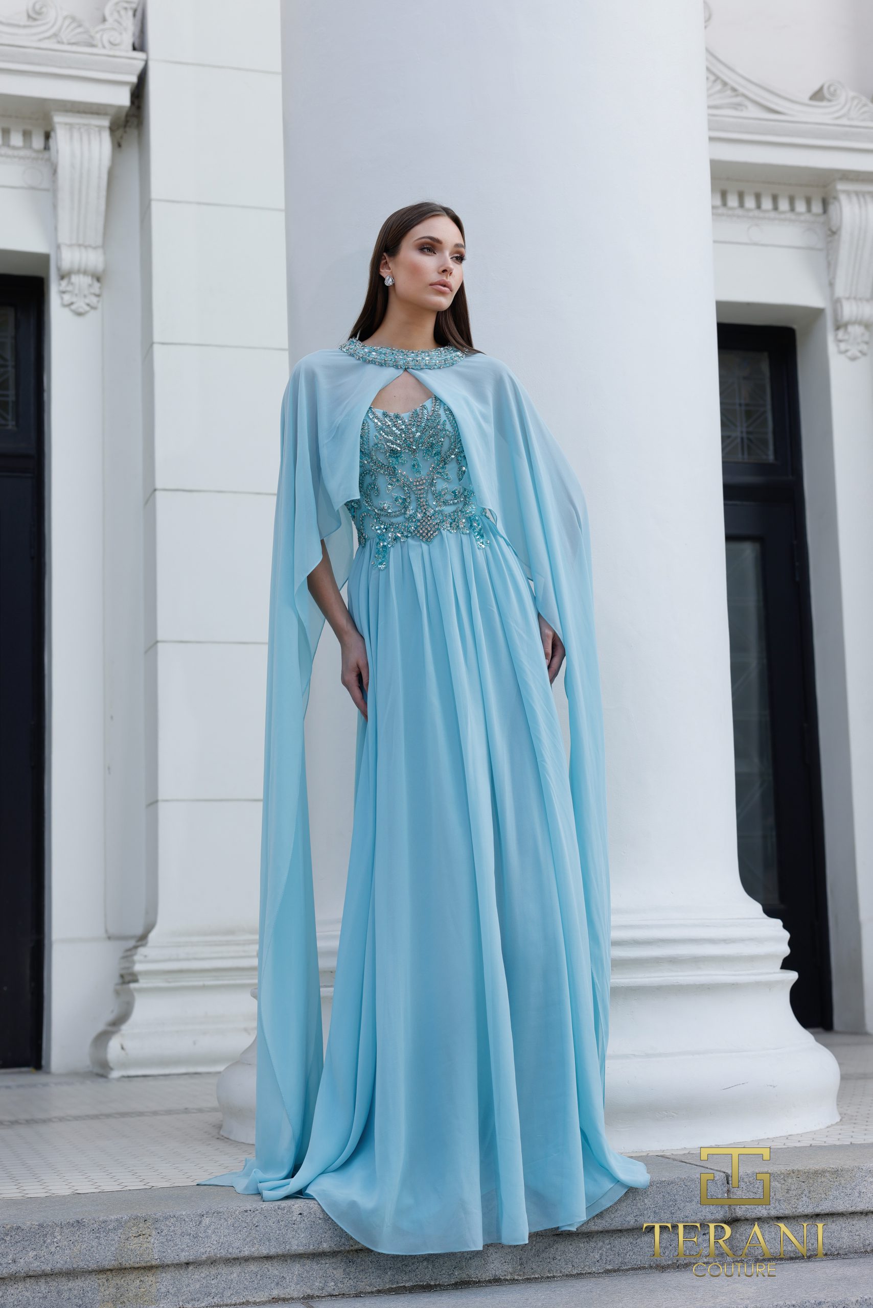Sweetheart Chiffon A-Line Gown with Cape – 261M6402