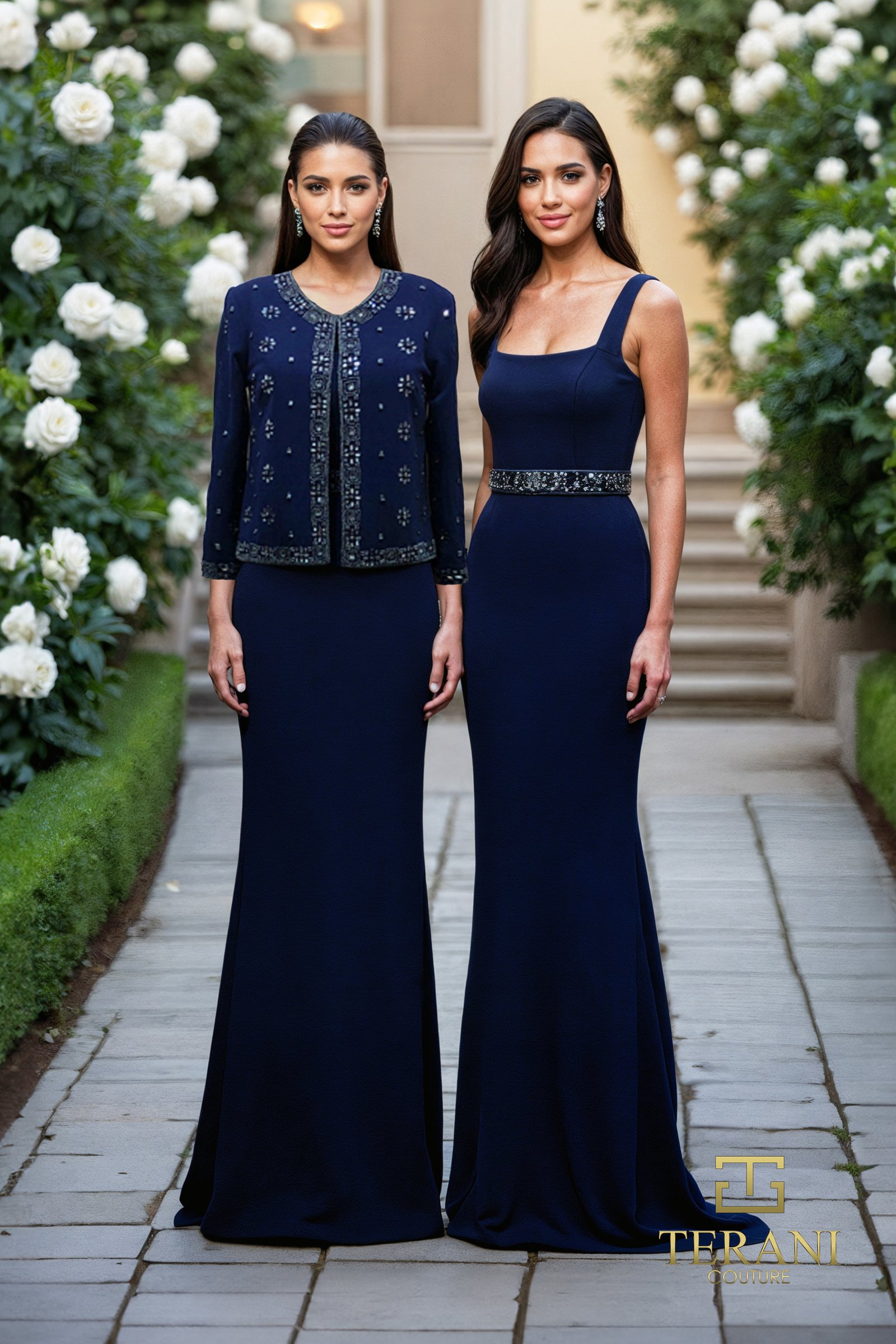 Square Neck Crepe Column Gown with Bolero Jacket – 261M6429