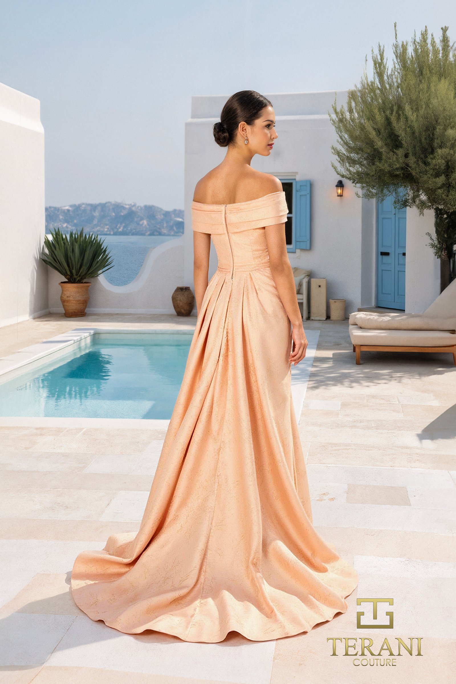 Off-Shoulder Jacquard Sheath Gown – 261M6444