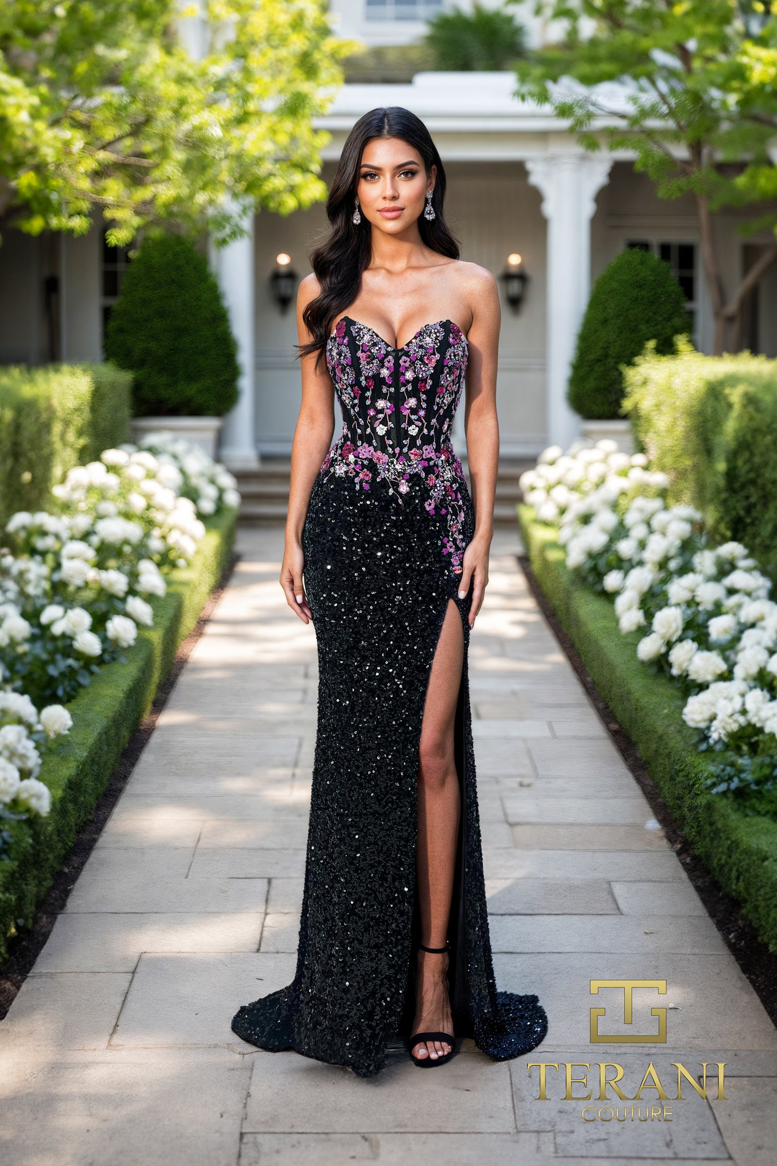 Sweetheart Beaded Tulle Sheath Gown with Slit - 261P6601