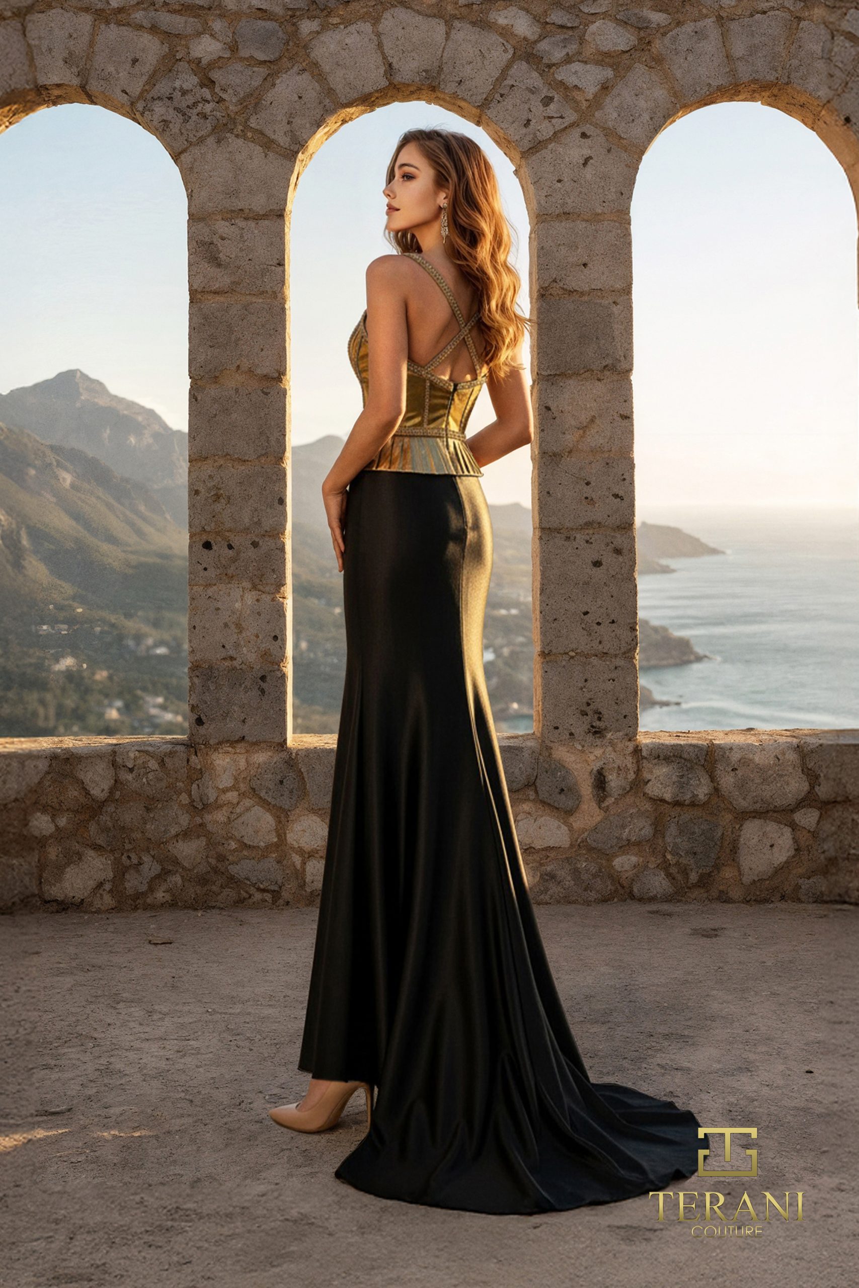 Sweetheart Metallic Foil & Satin Sheath Gown with Slit – 261P6661