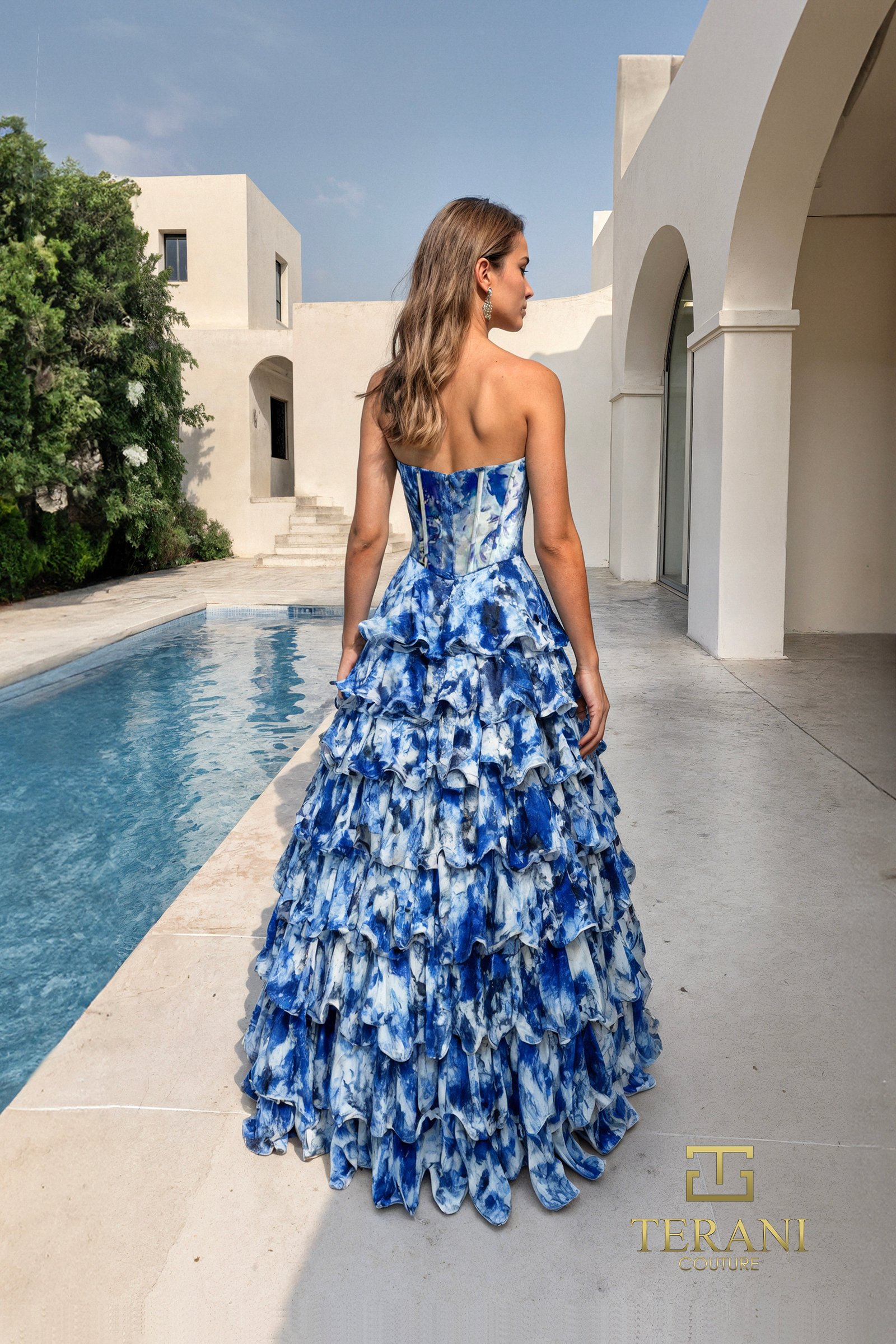Sweetheart Printed Chiffon Tiered Ballgown – 261P6690