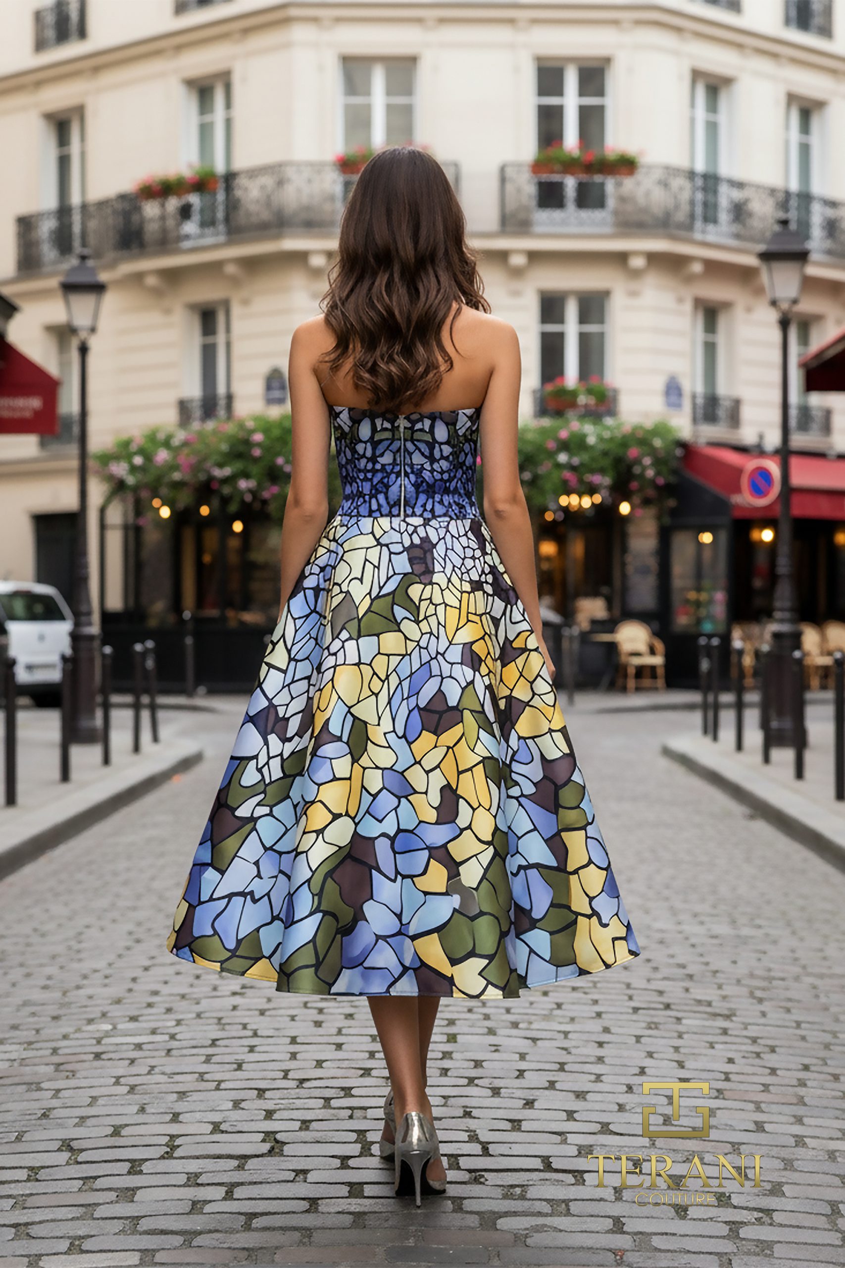 Straples Mosaic Print A-line Tea length – 261C6762