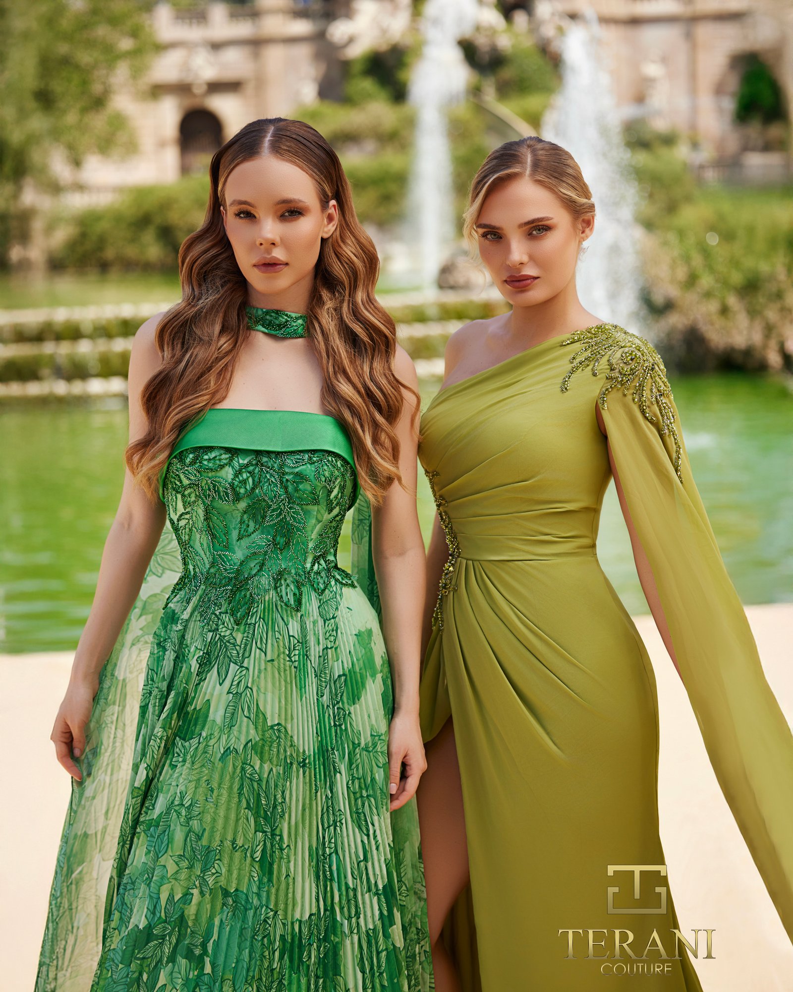 One-Shoulder Chiffon Sheath Gown with Capelike Sleeve and Slit – 261E6287