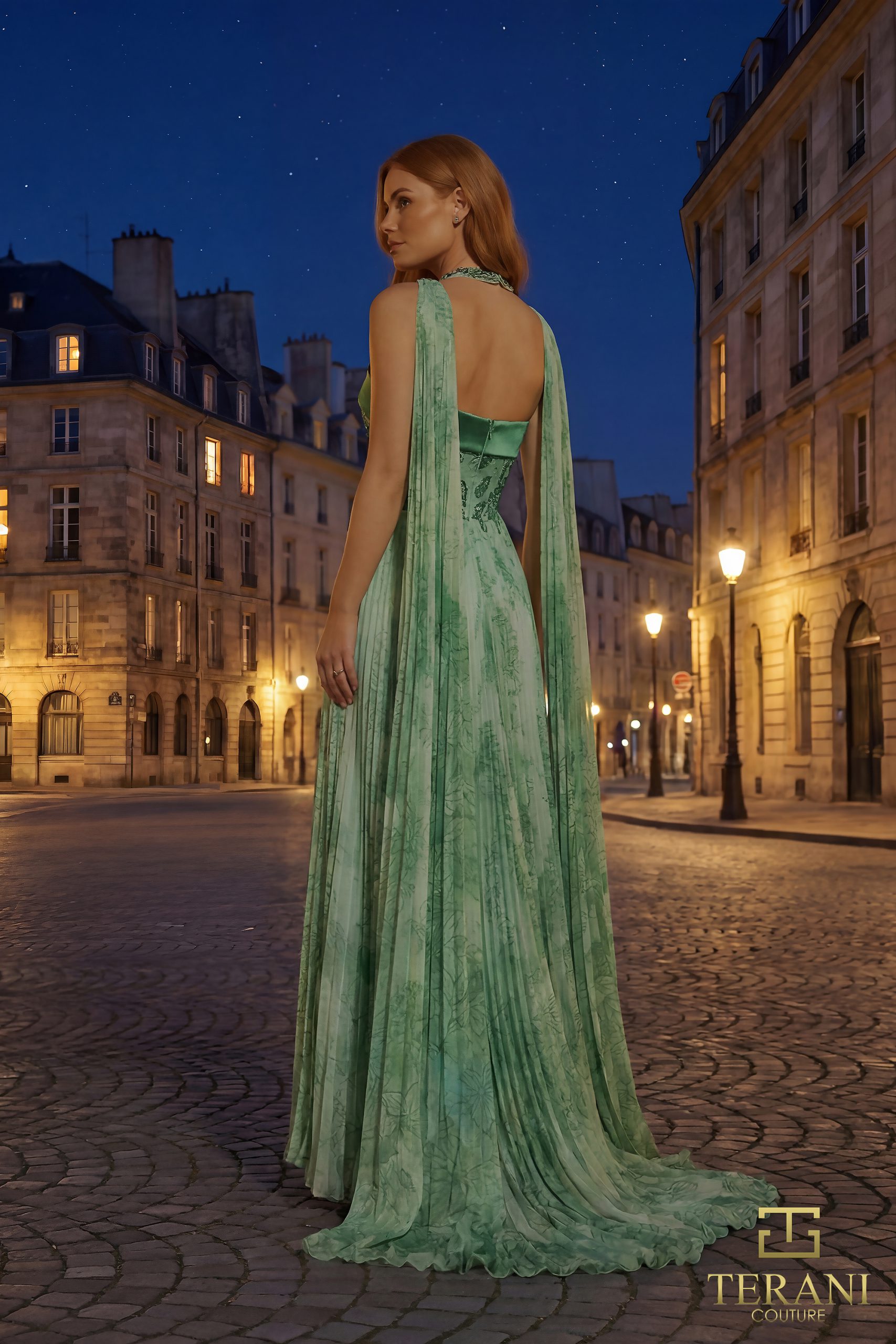 Strapless Printed Chiffon A-Line Gown – 261E6093