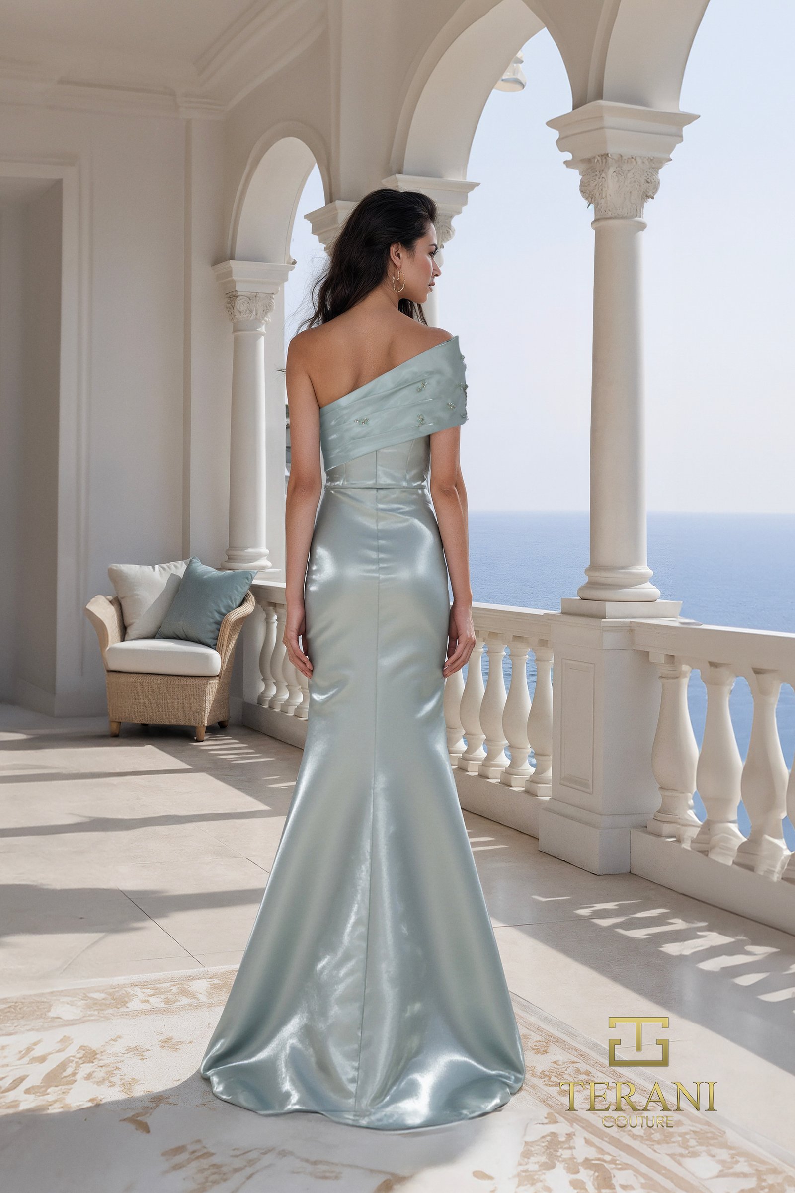 Asymmetric One-Shoulder Shimmer Fit & Flare Gown – 261E6227