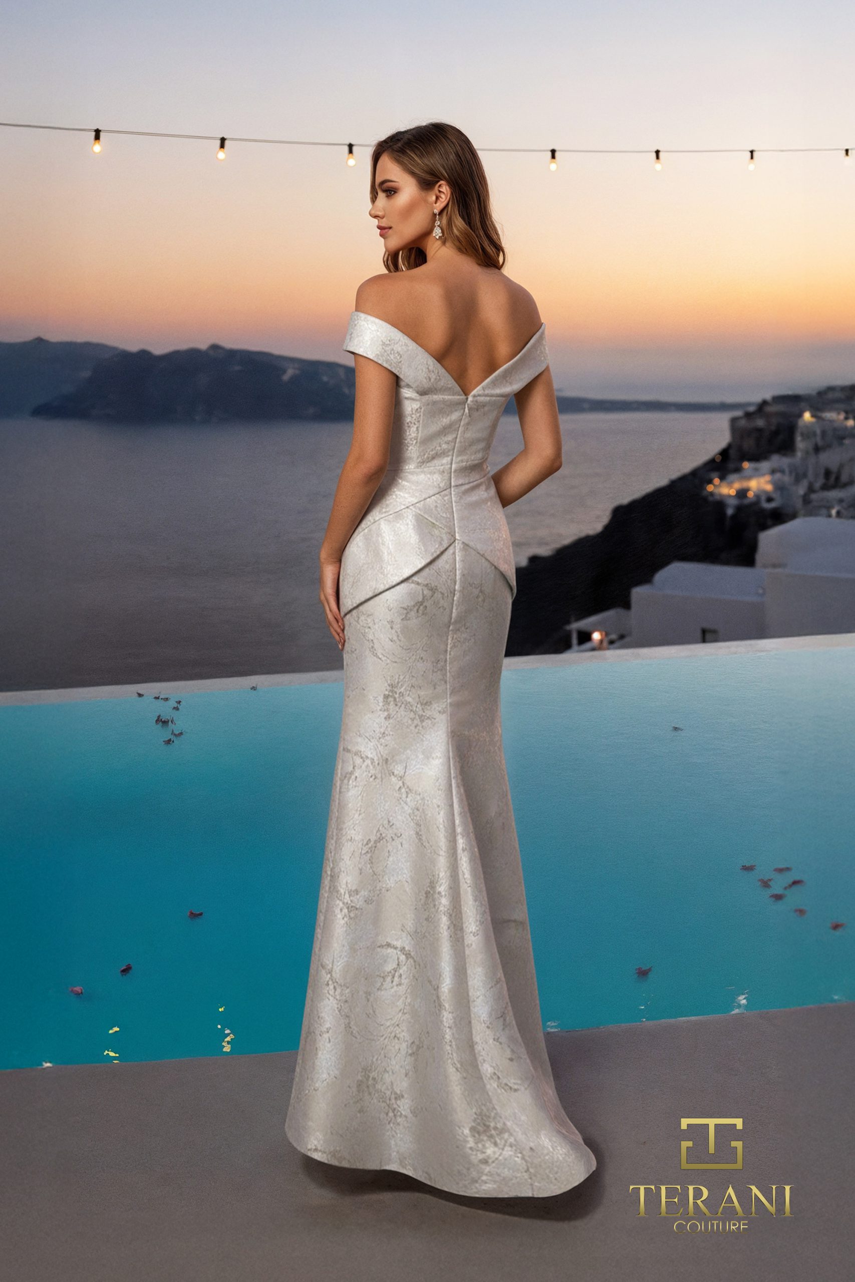 Off-Shoulder Jacquard Trumpet Gown – 261E6252