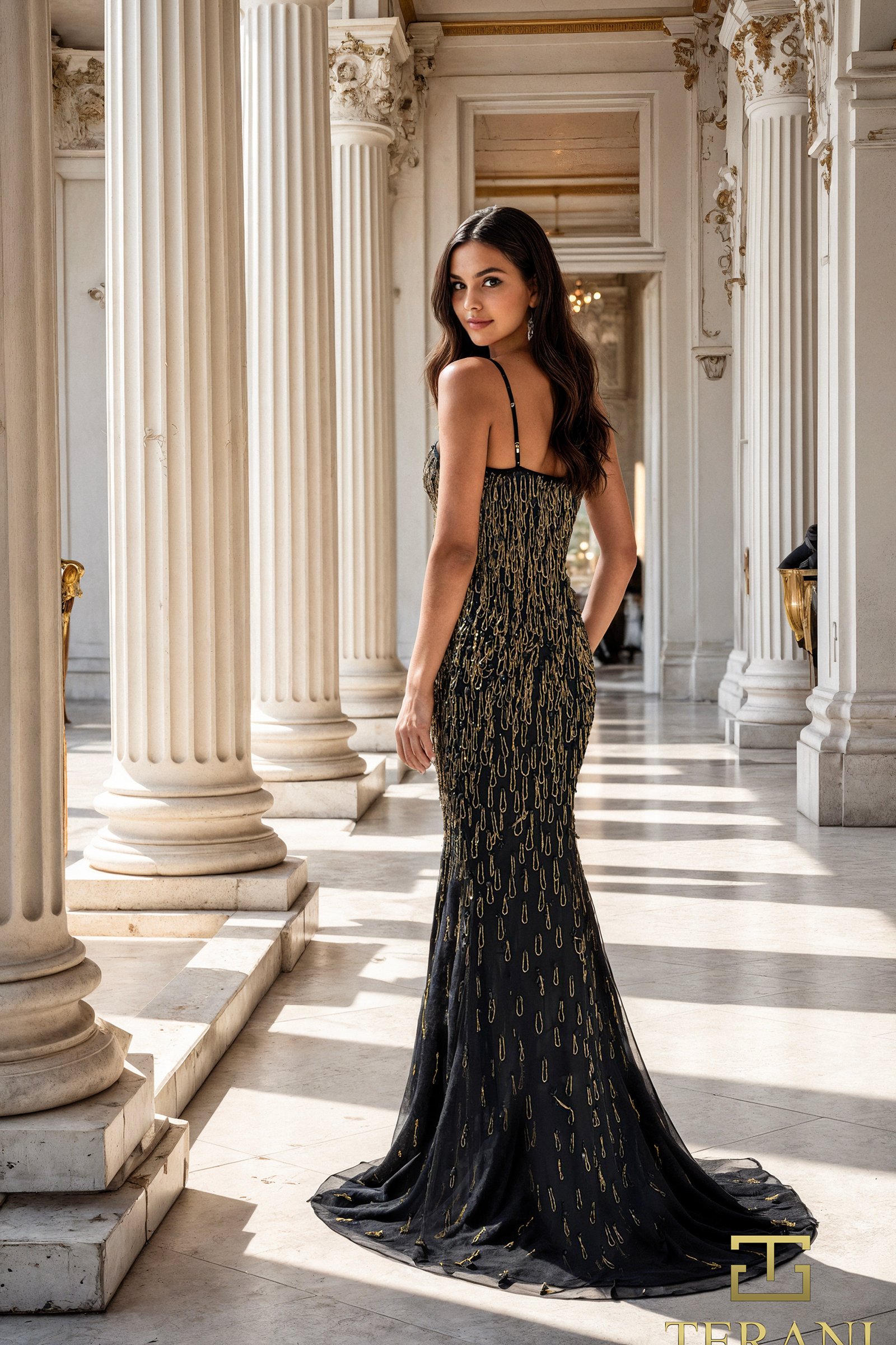 Straight Neck Beaded Tulle Sheath Gown – 261GL6732