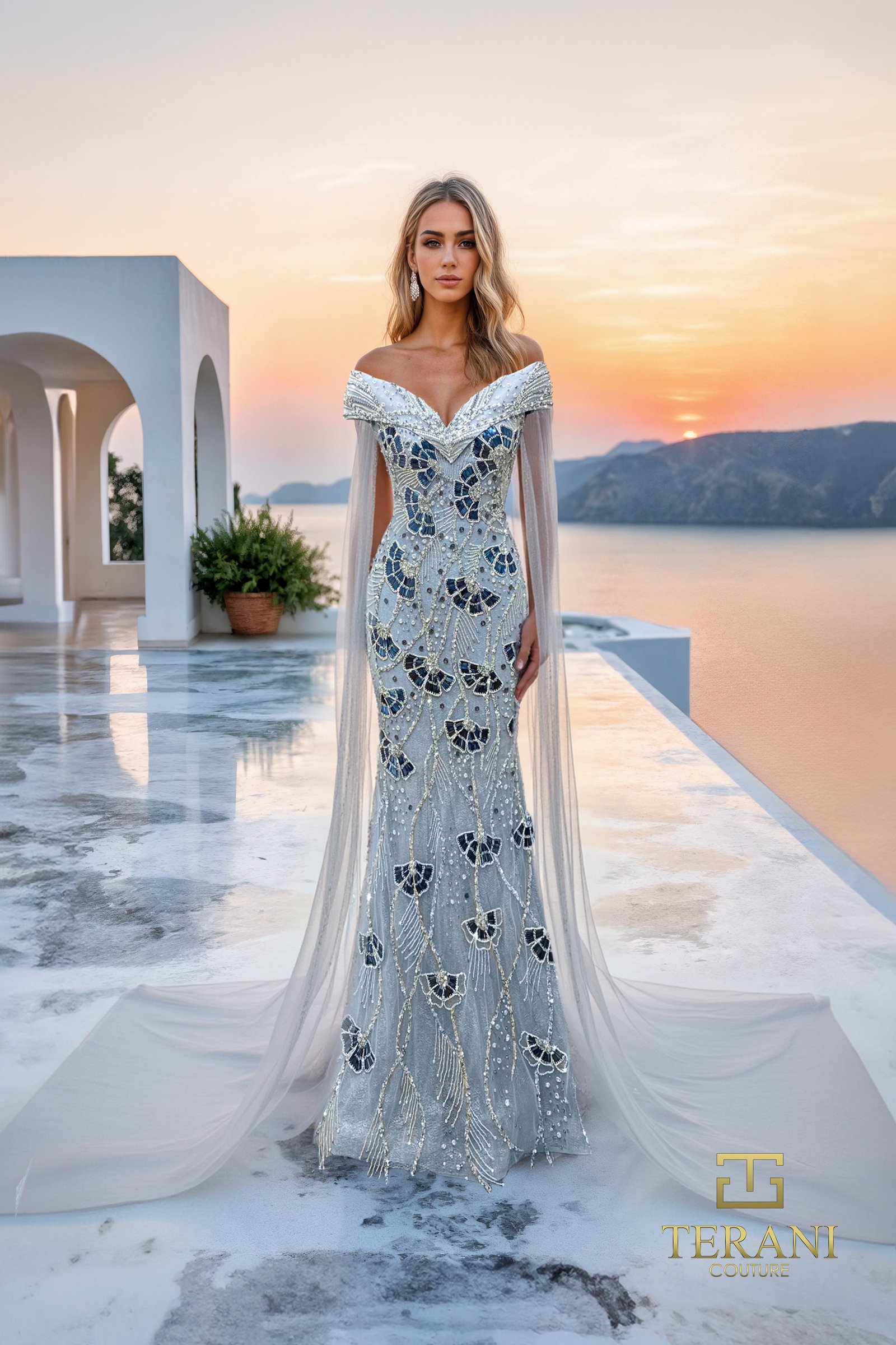 Off-Shoulder Beaded Tulle Sheath Gown - 261GL6733