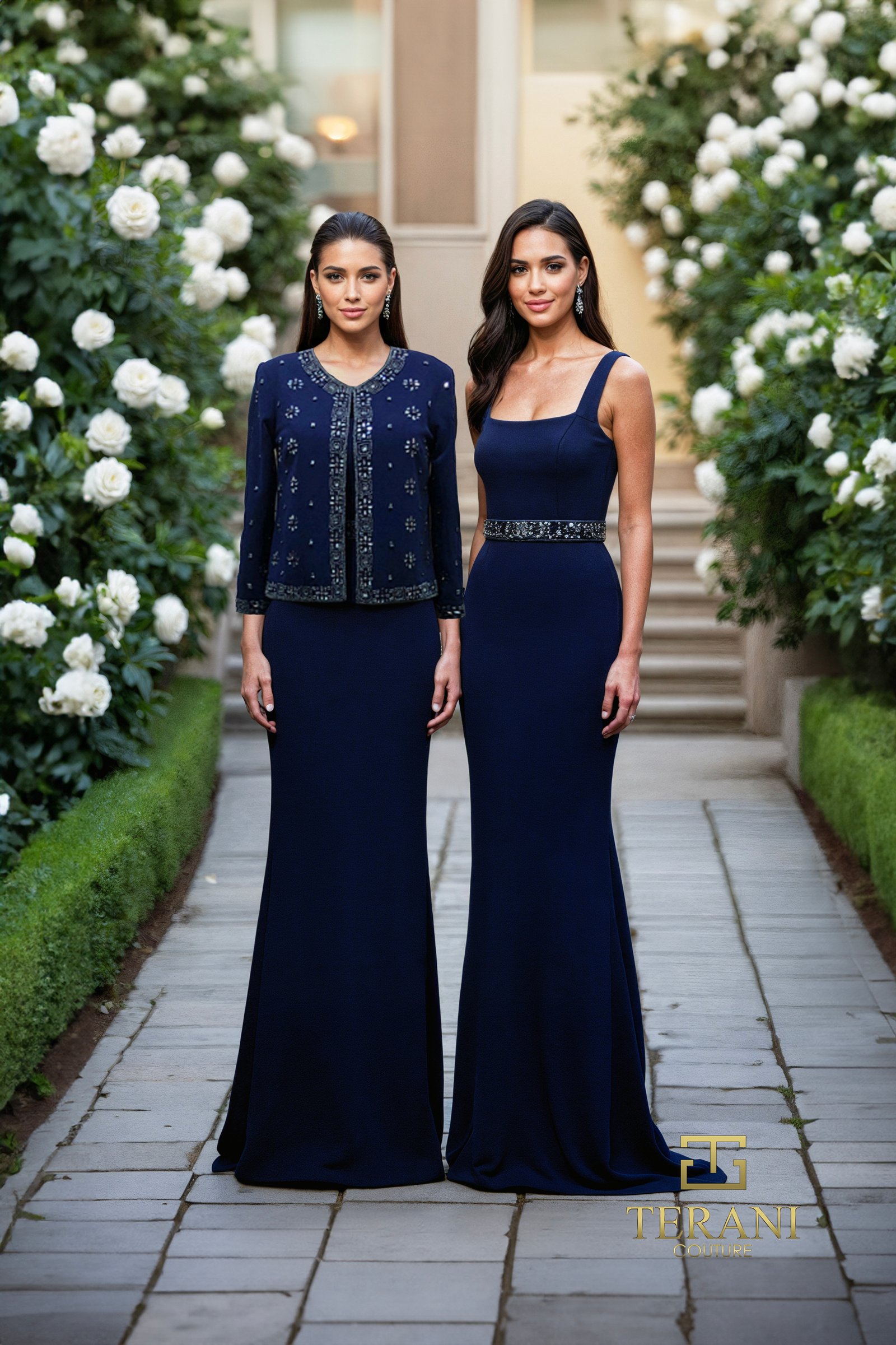 Square Neck Crepe Column Gown with Bolero Jacket – 261M6429