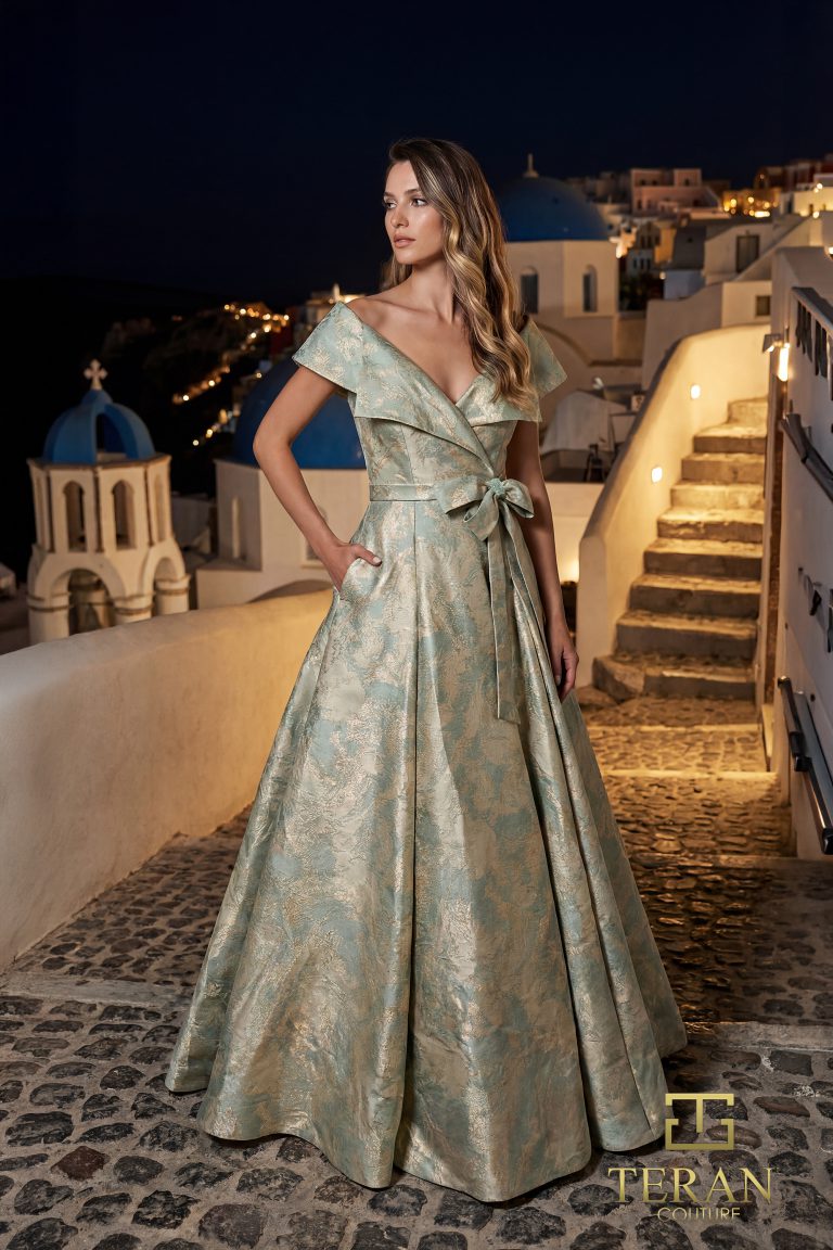 Deep V Jacquard A-Line Gown - 261M6443