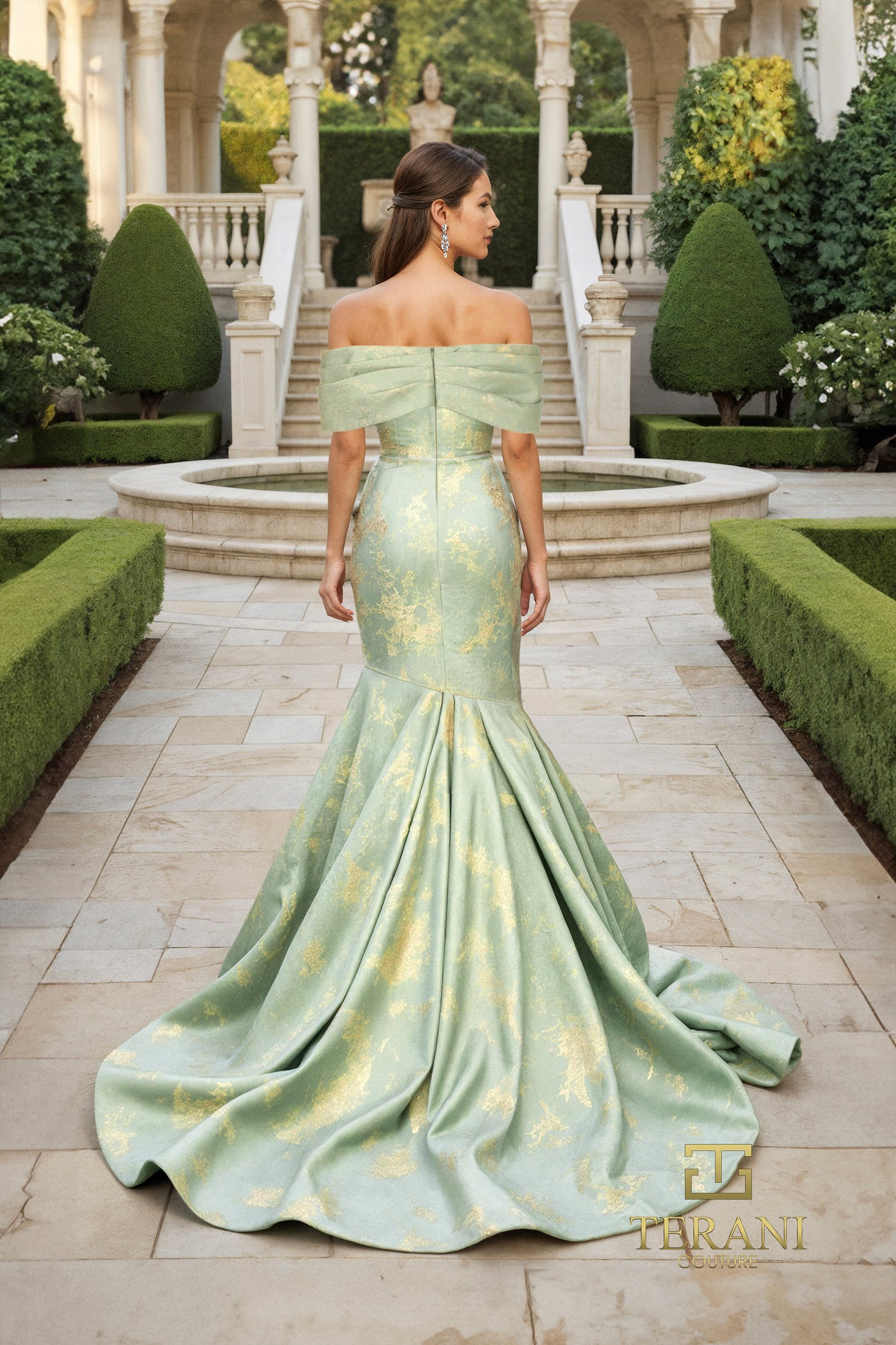 Off-Shoulder Brocade Mermaid Gown – 261M6445