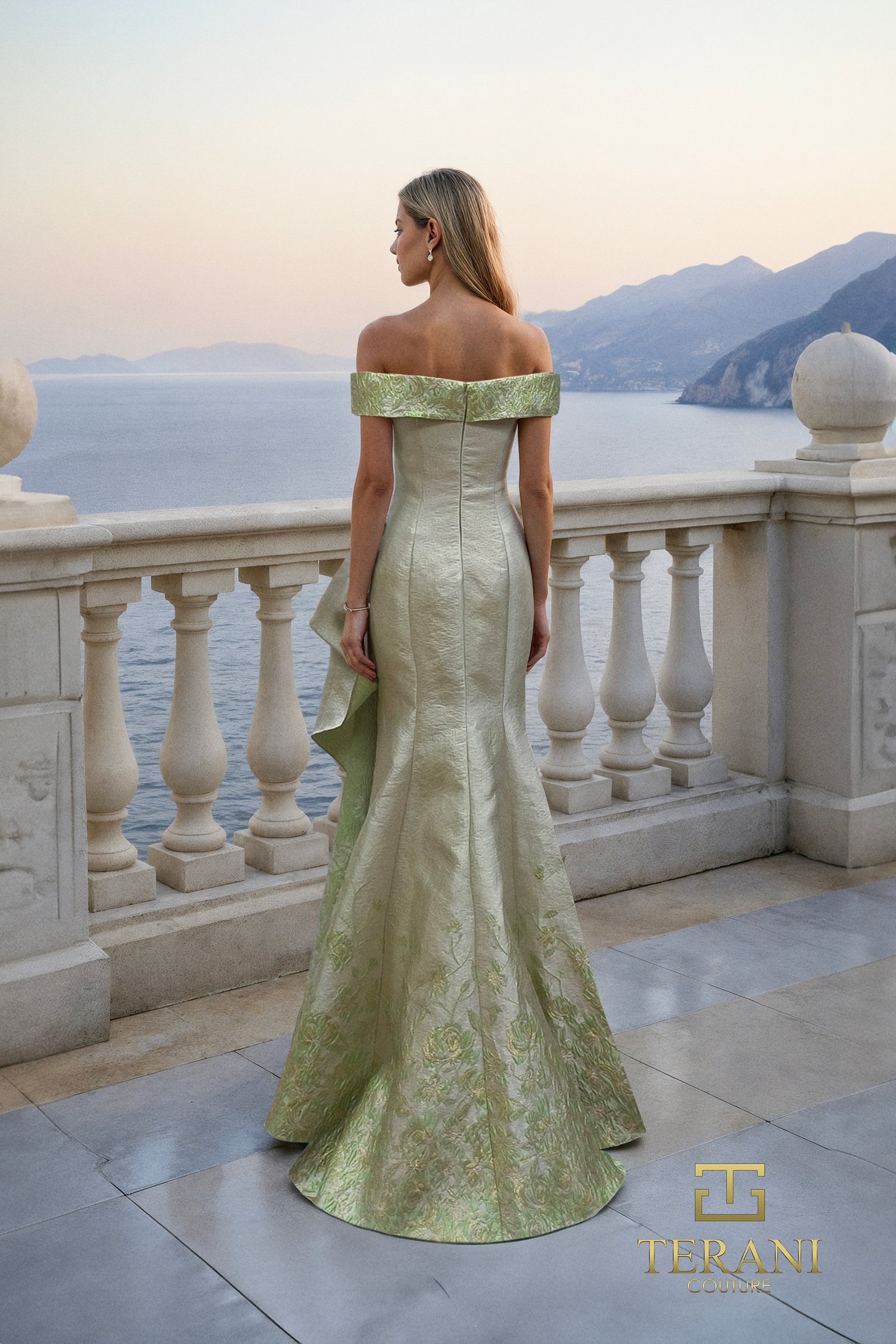Off-Shoulder Jacquard Column Gown – 261M6451