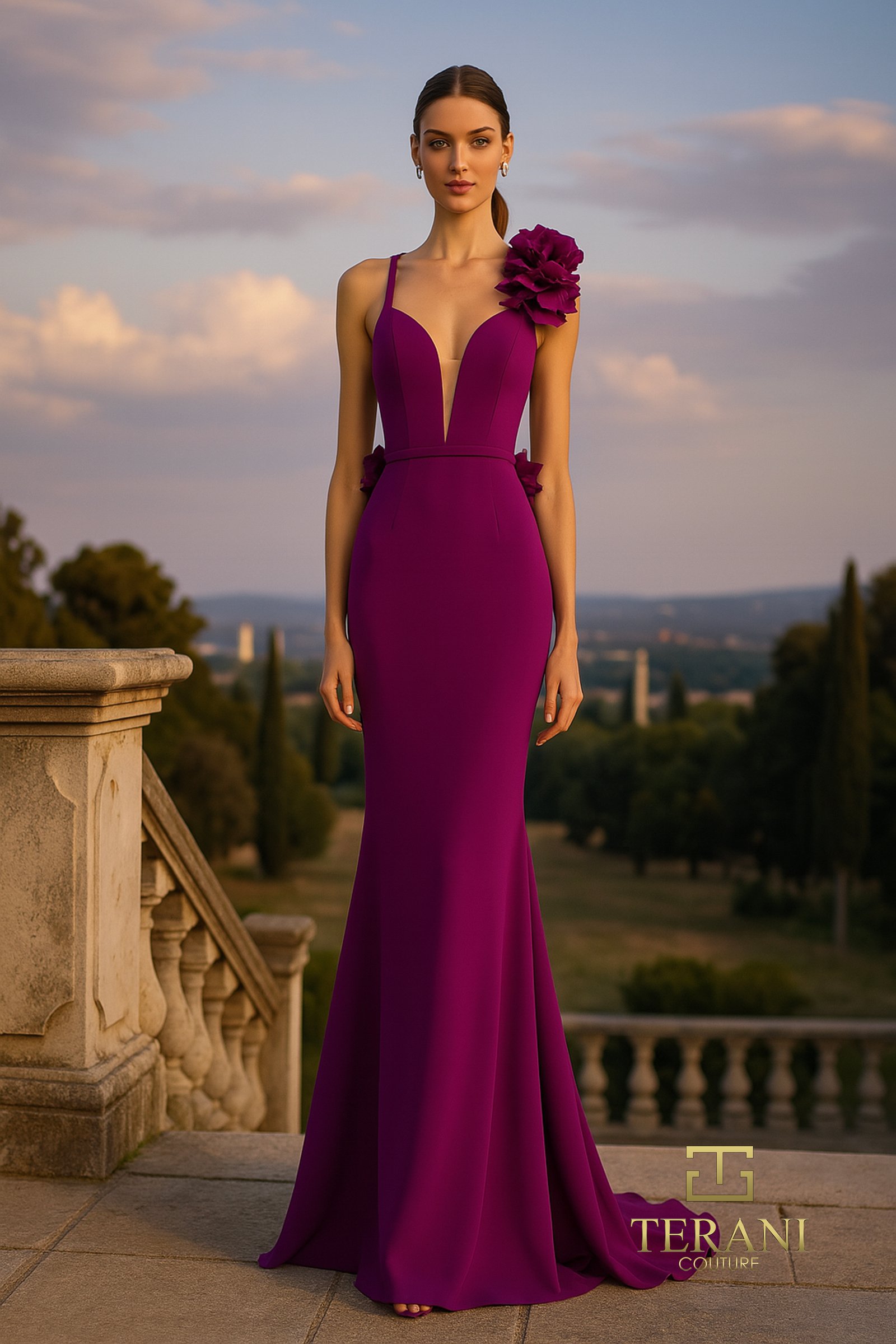 Halter Neck Stretch Twill Sheath Gown – 261P6061