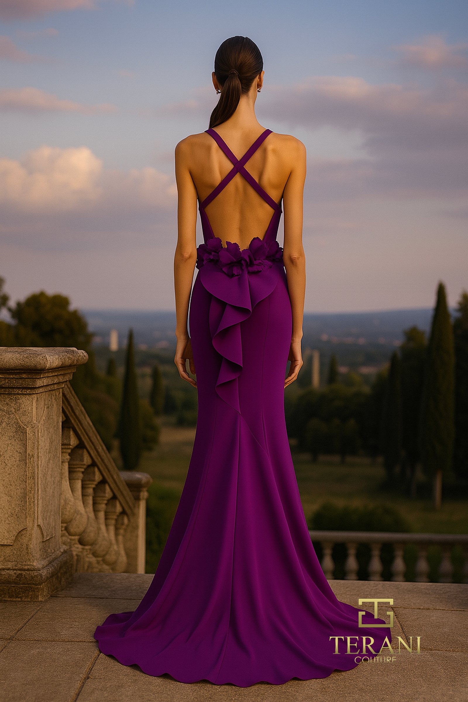 Halter Neck Stretch Twill Sheath Gown – 261P6061
