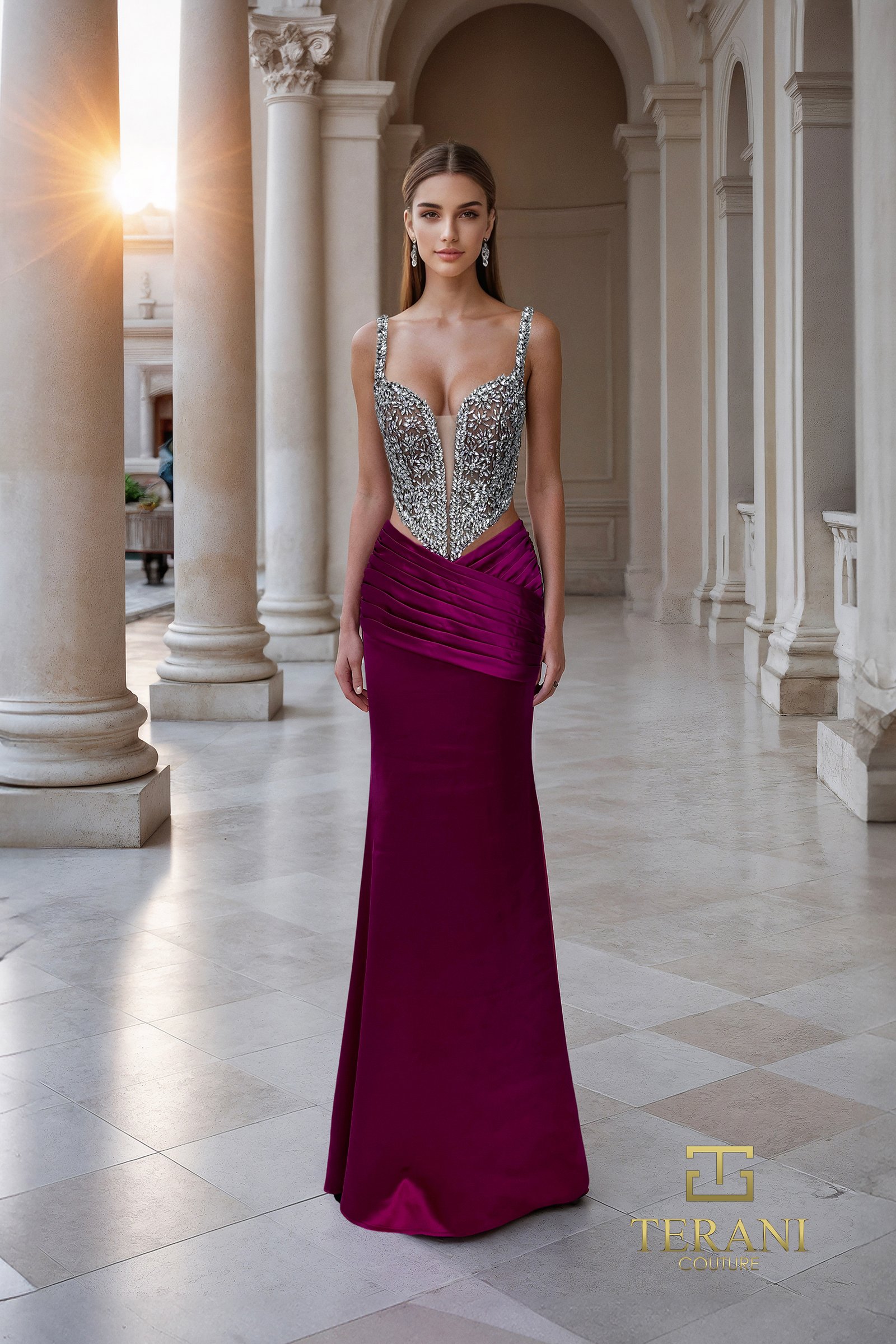 Deep V-Neck Satin Mermaid Gown – 261P6103